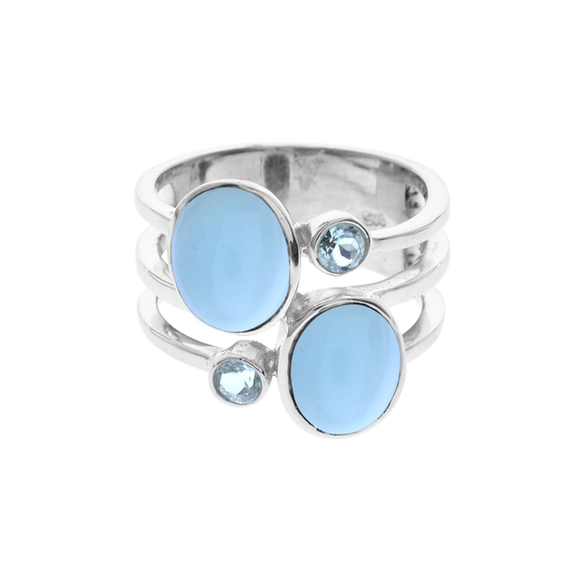 Amy blue chalcedony & blue topaz split band ring