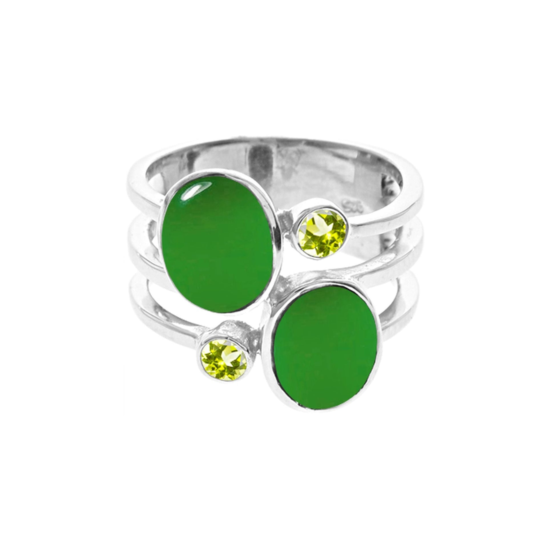 Amy green agate & peridot split band ring