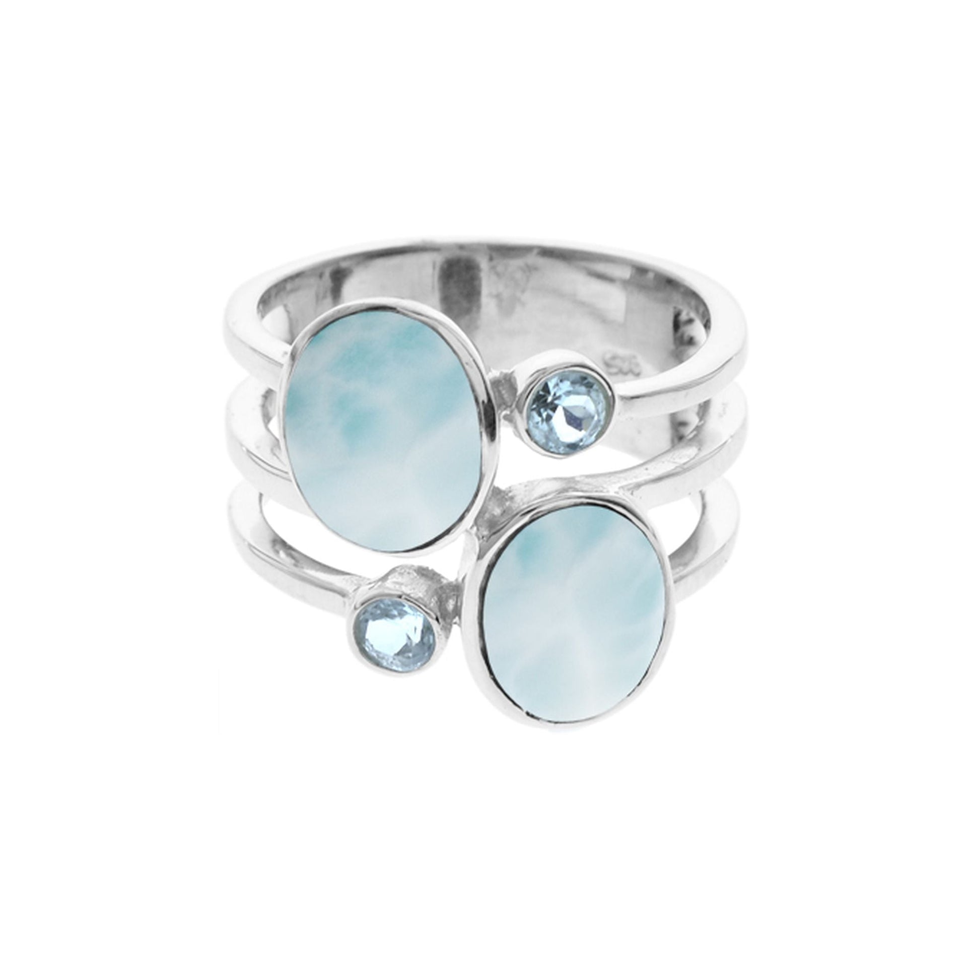 Amy larimar & blue topaz split band ring