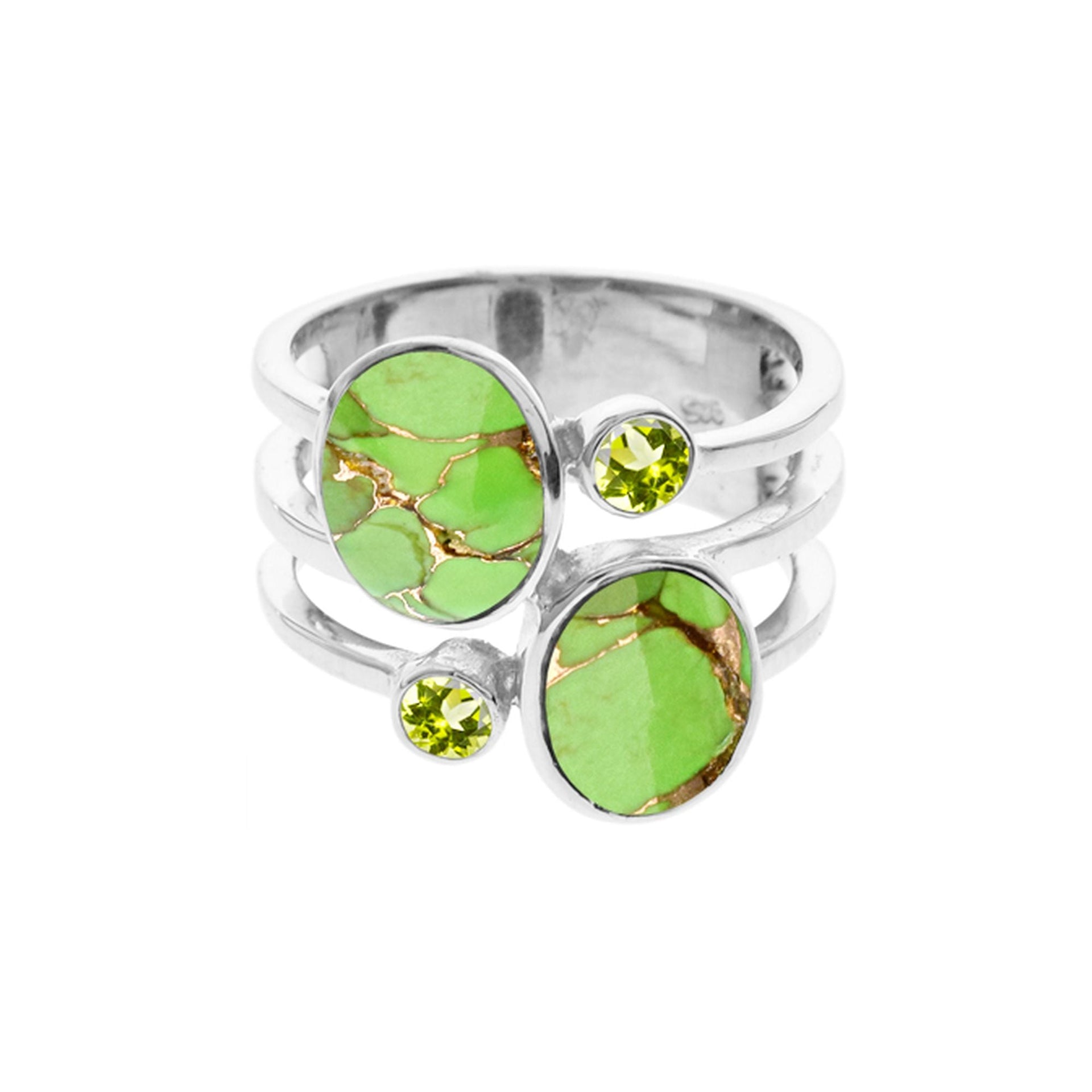 Amy mohave green & peridot facet split band ring