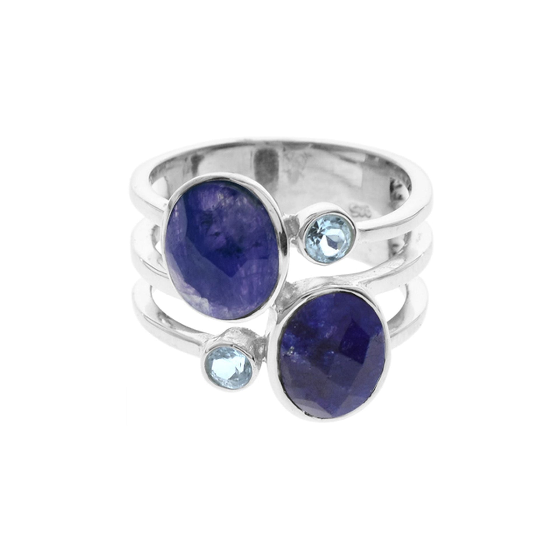 Amy sapphire quartz & blue topaz split band ring