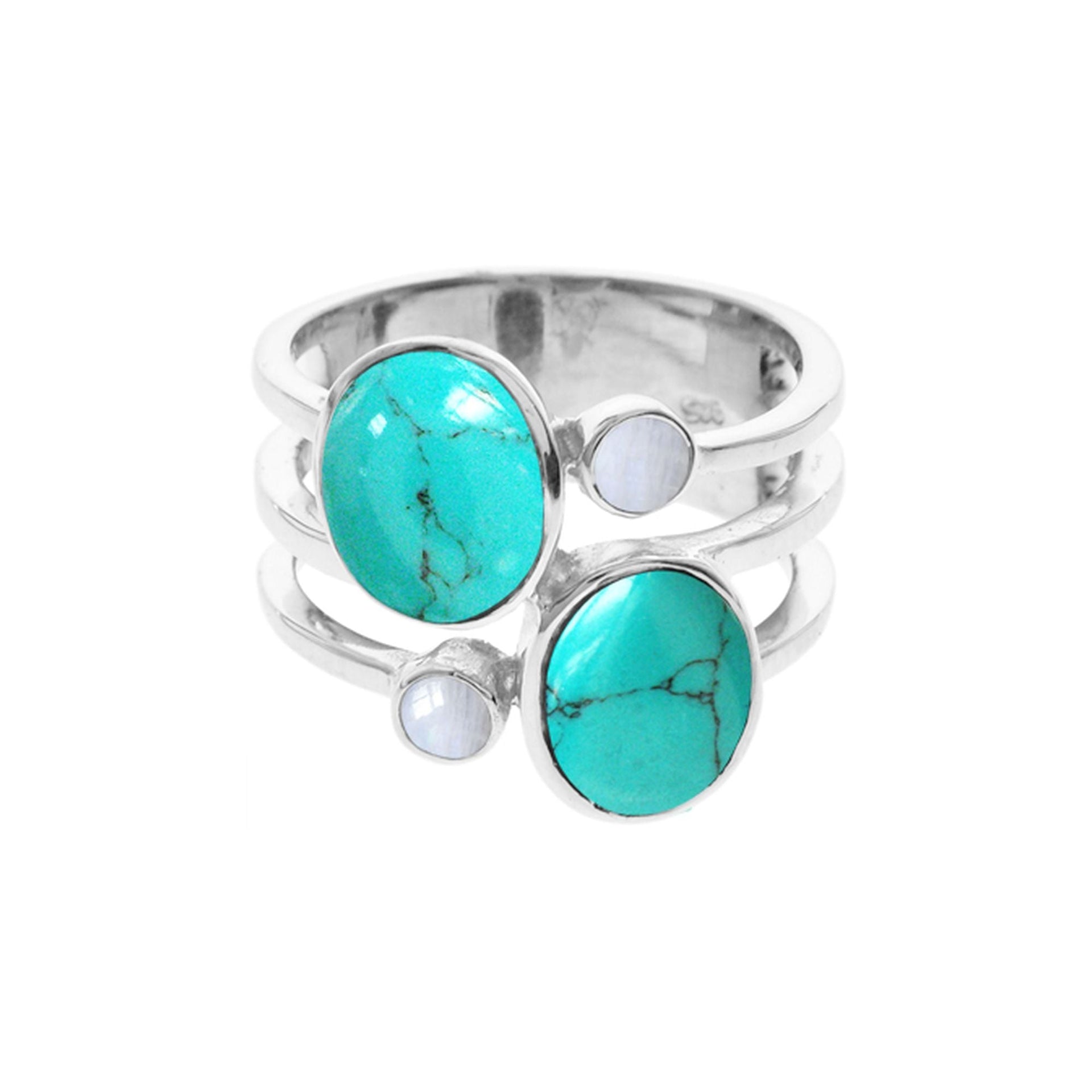 Amy turquoise & rainbow moonstone split band ring