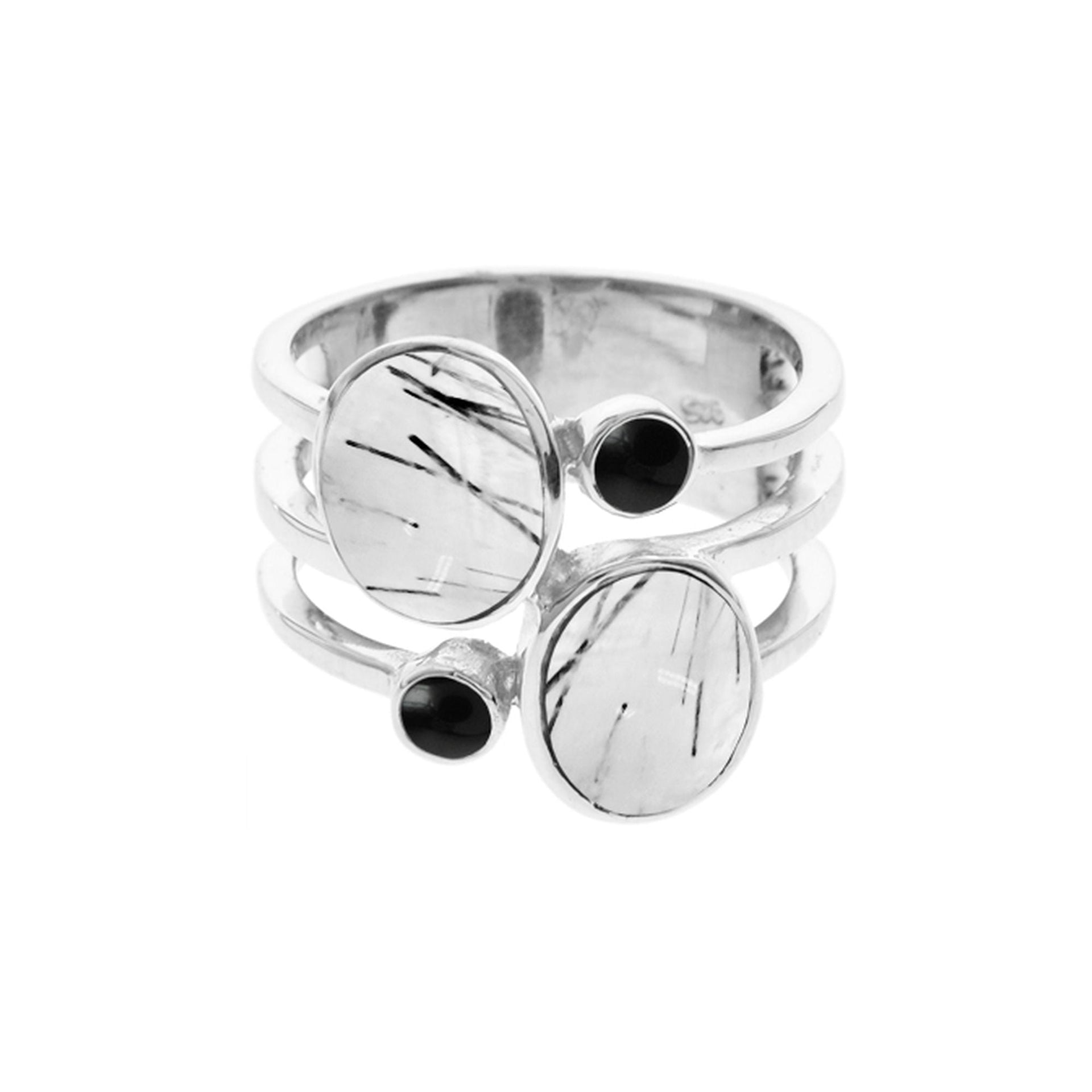 Amy tourmalated quartz & black onyx split band ring