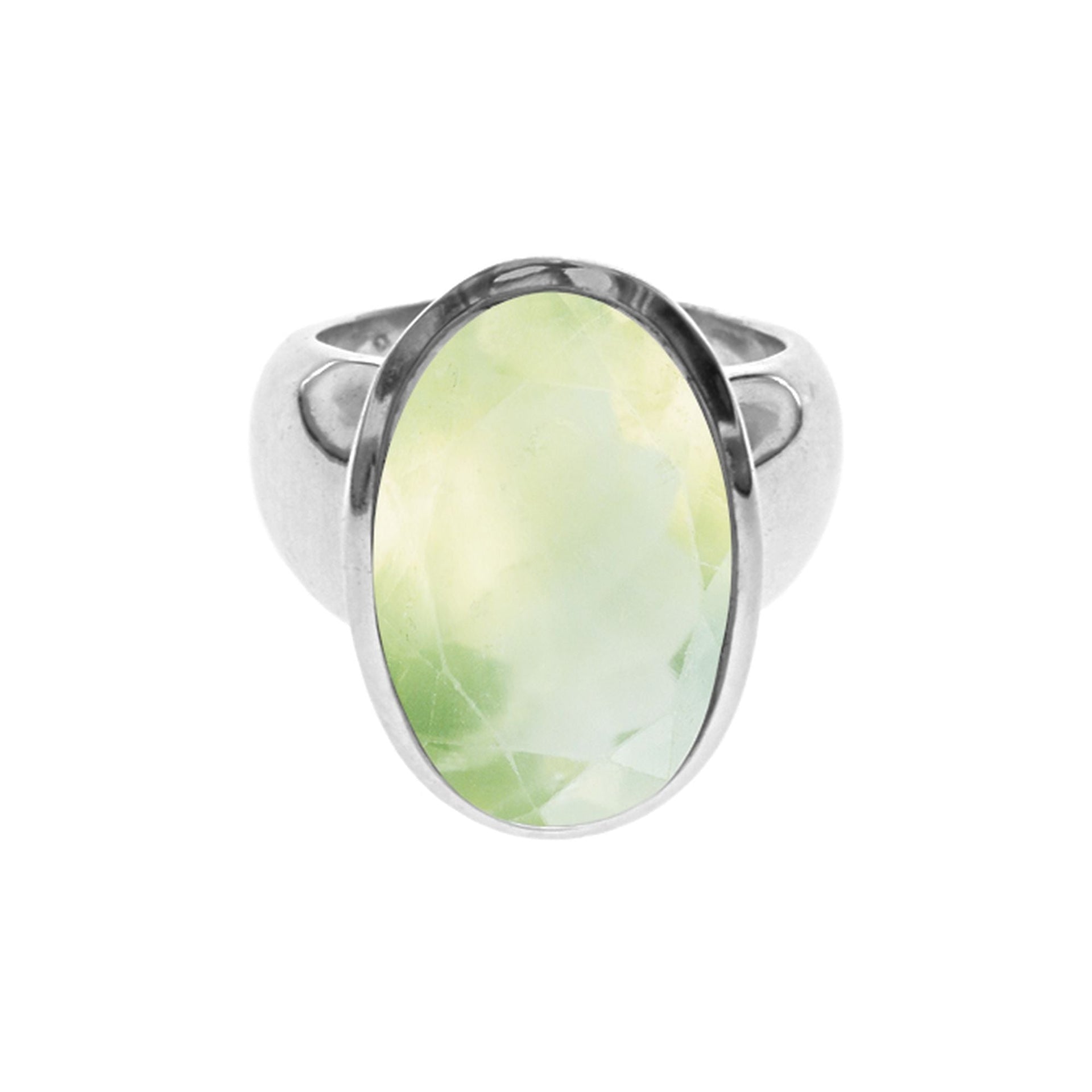 Amy medium oval prehnite wide shoulder ring
