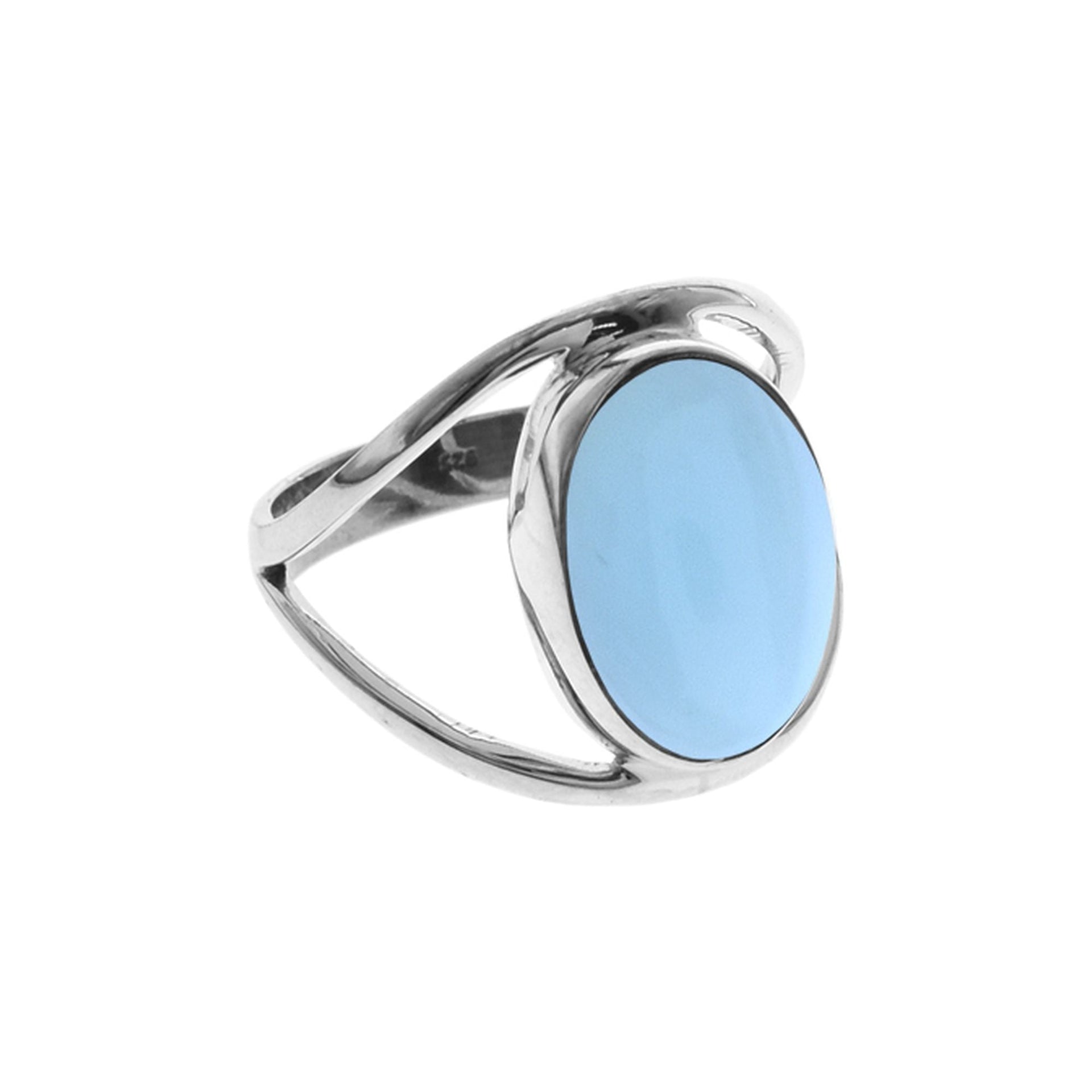 Amy split band ring with oval blue chalcedony