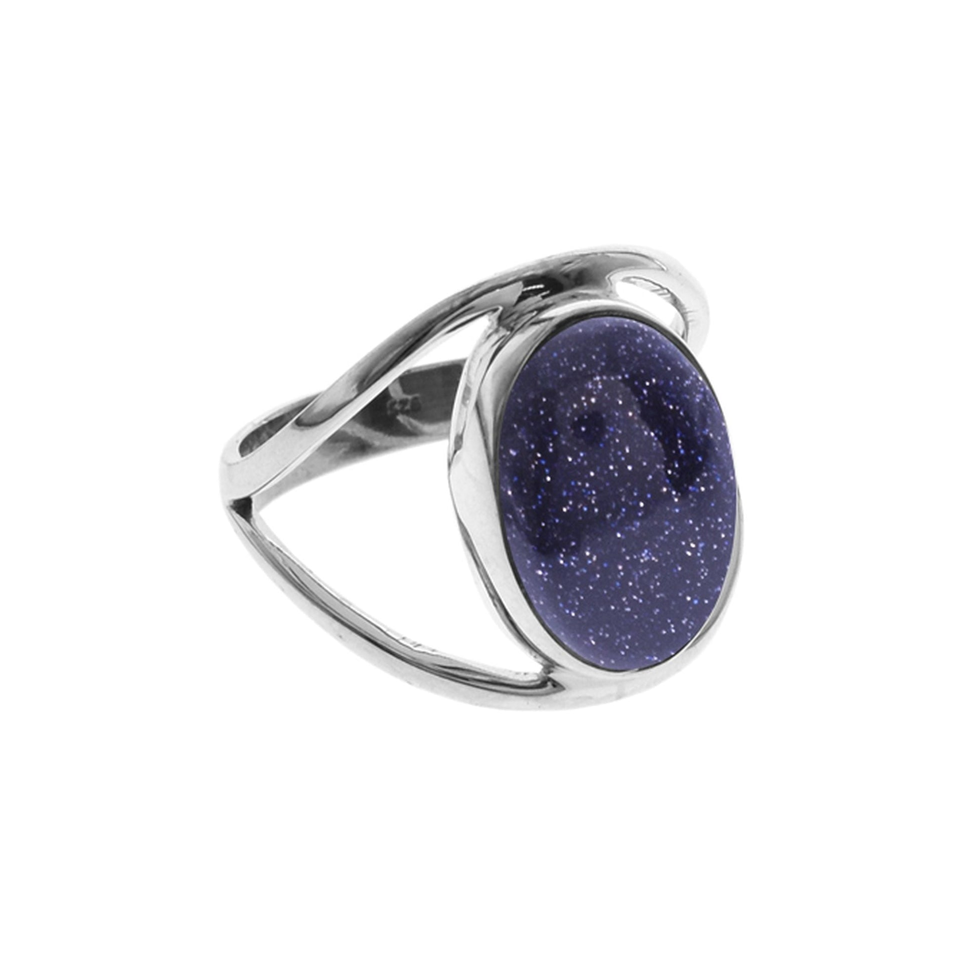 Amy split band ring with oval blue goldstone