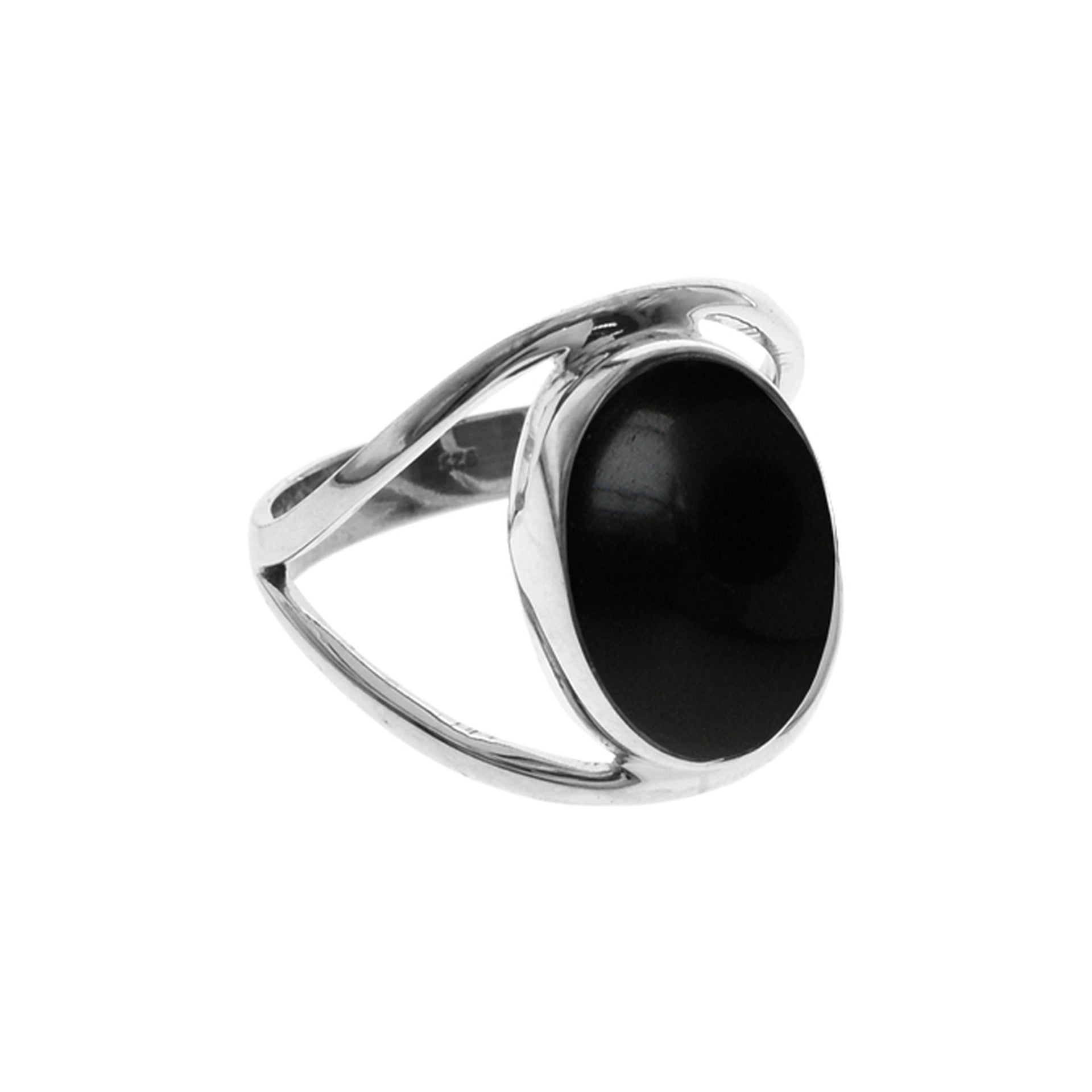 Amy split band ring with oval black onyx