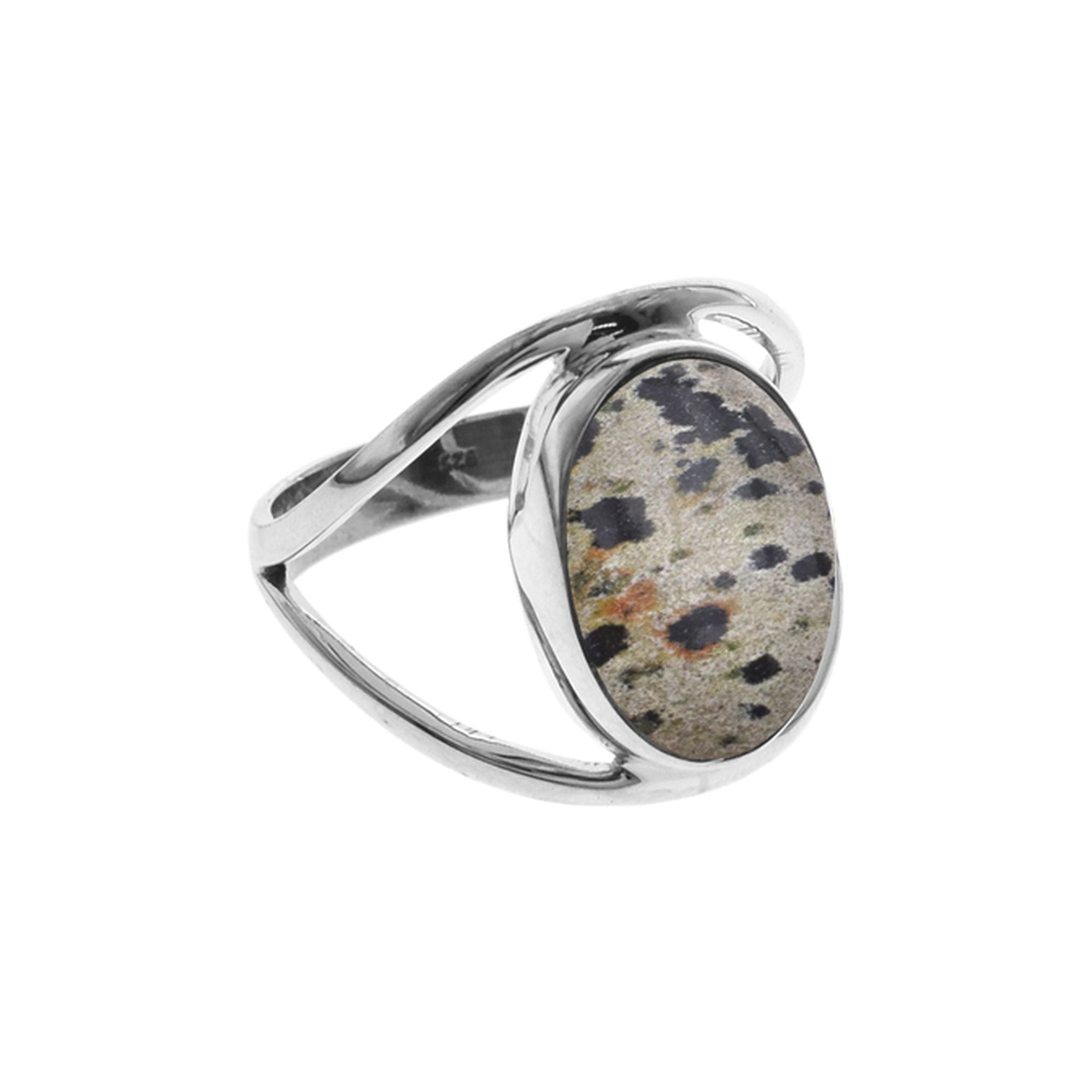 Amy split band ring with oval dalmatian jasper