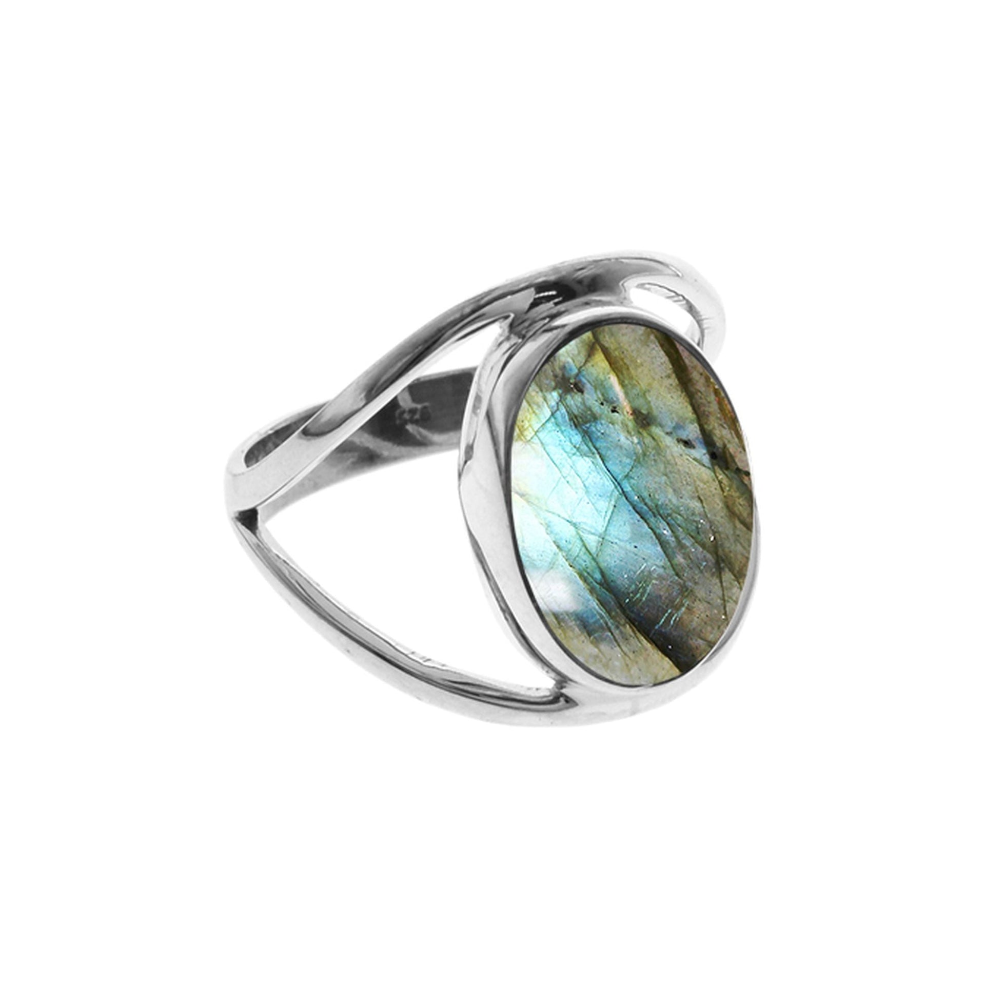 Amy split band ring with oval labradorite