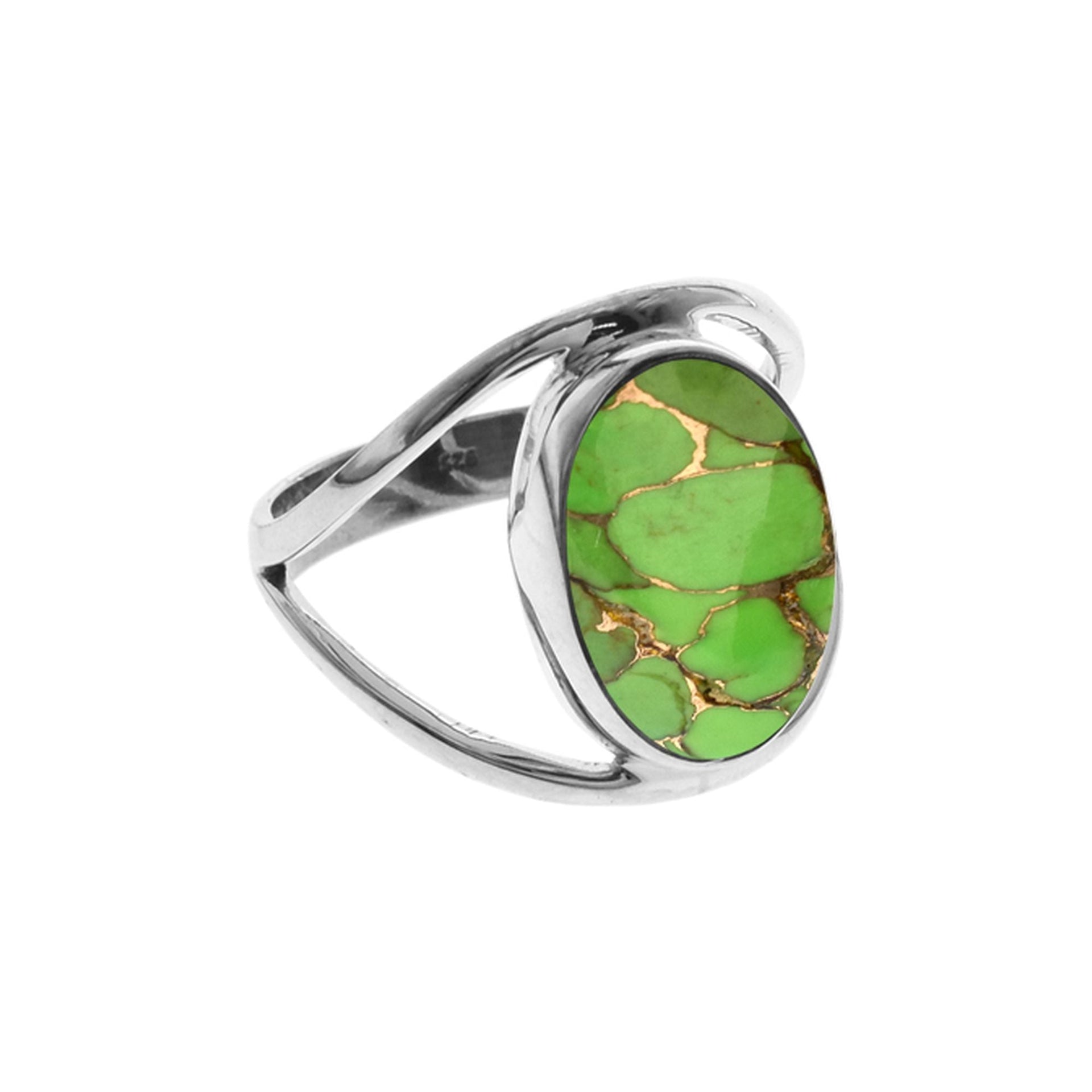 Amy split band ring with oval green mohave turquoise