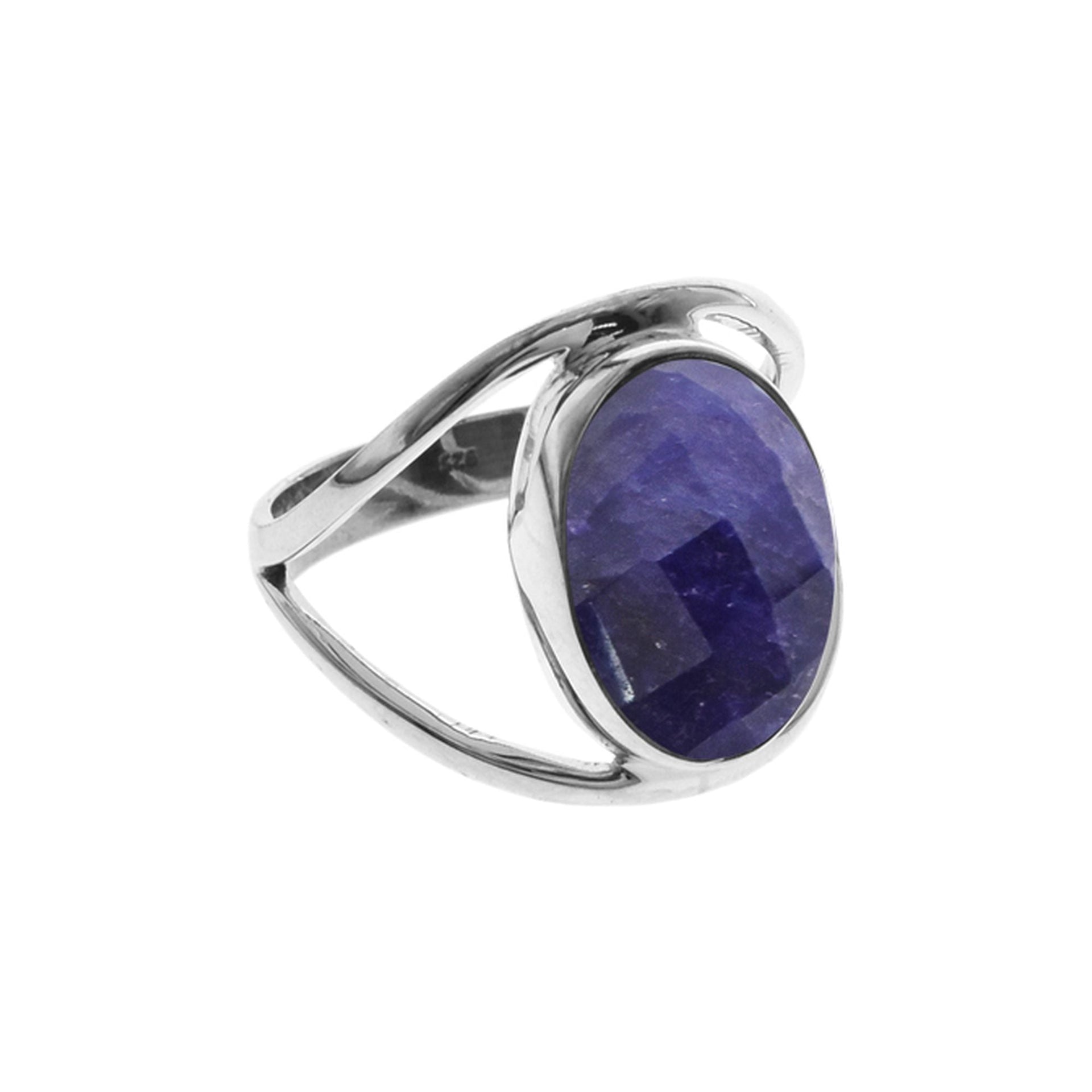 Amy split band ring with oval sapphire quartz