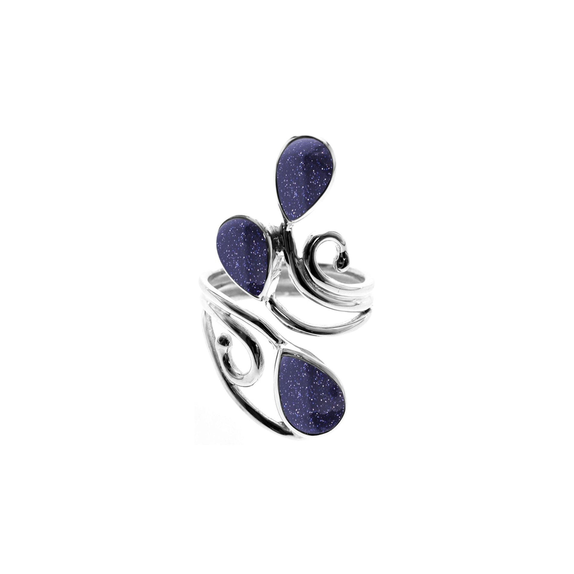 Ivy triple blue goldstone teardrop open swirl ring