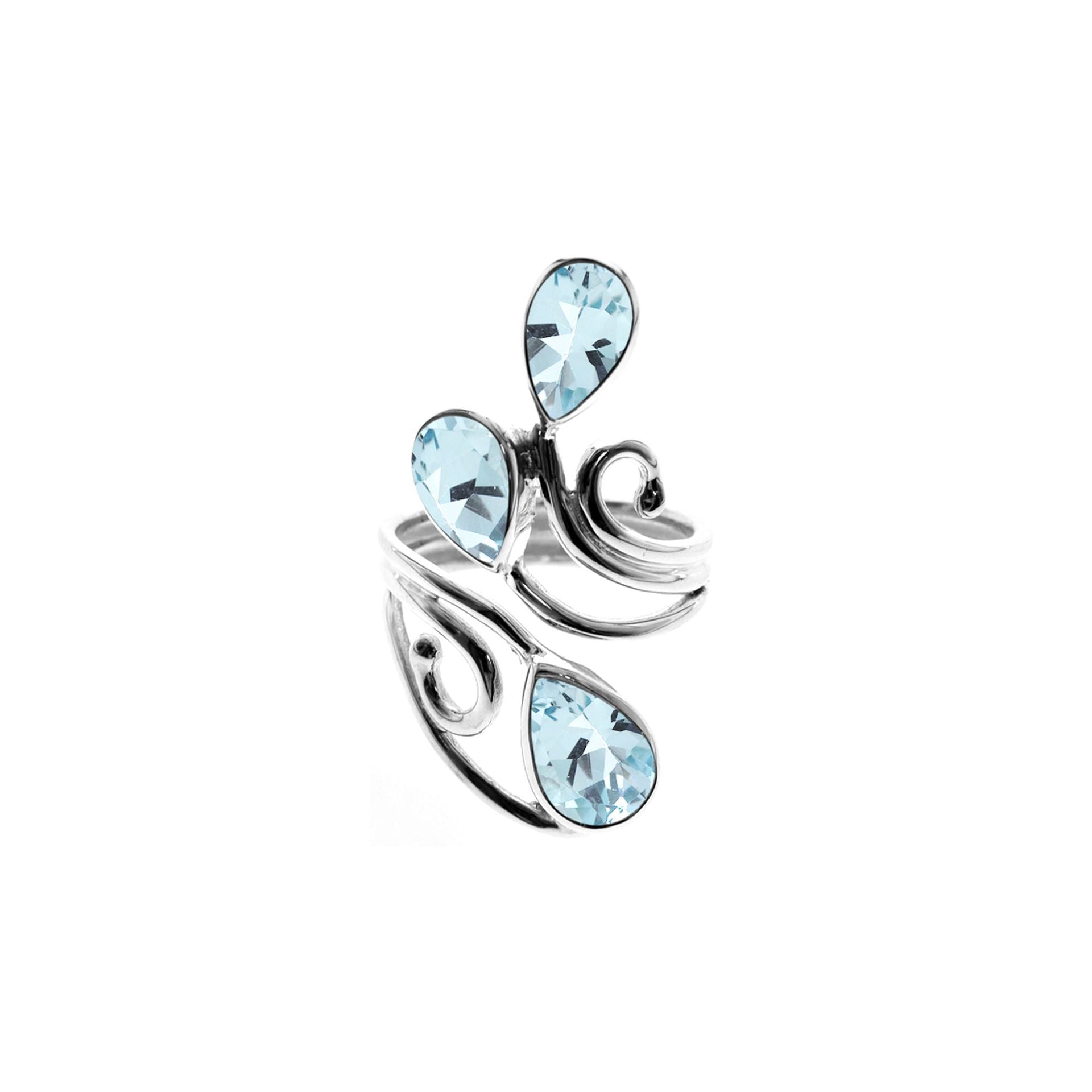 Ivy triple blue topaz teardrop open swirl ring