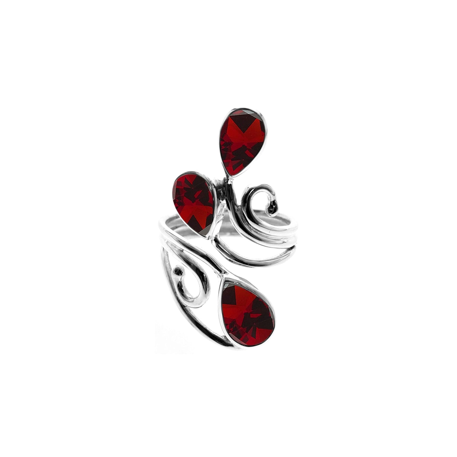Ivy triple garnet facet teardrop open swirl ring