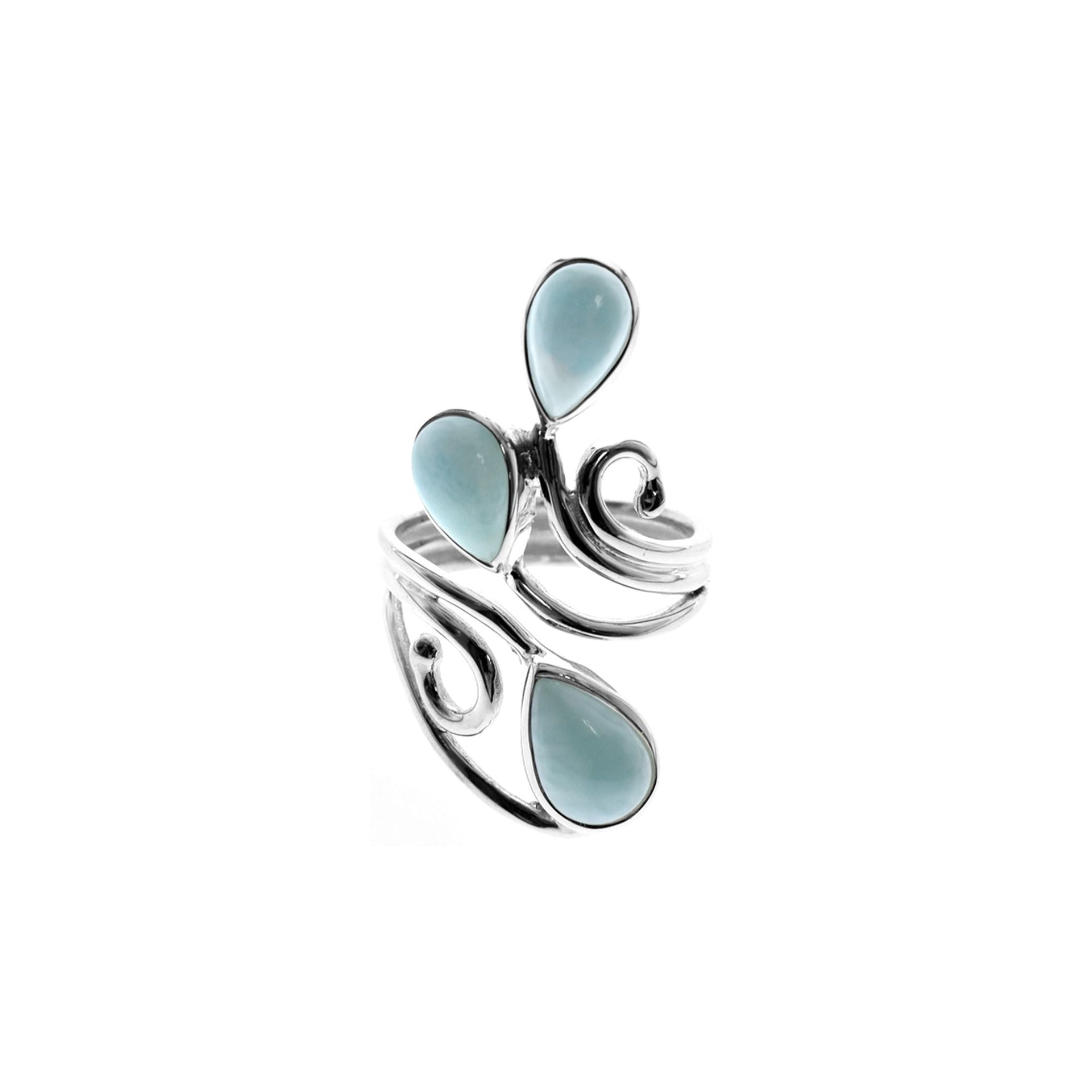 Ivy triple larimar teardrop open swirl ring