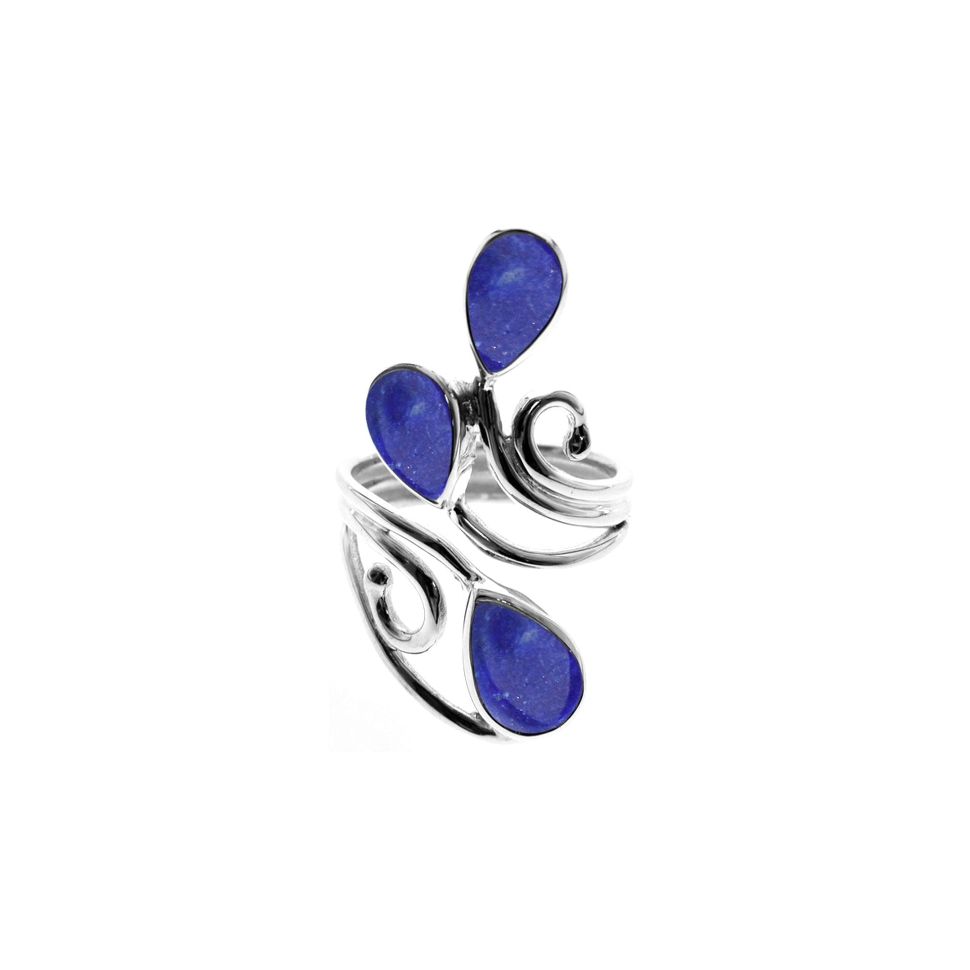 Ivy triple lapis lazuli teardrop open swirl ring