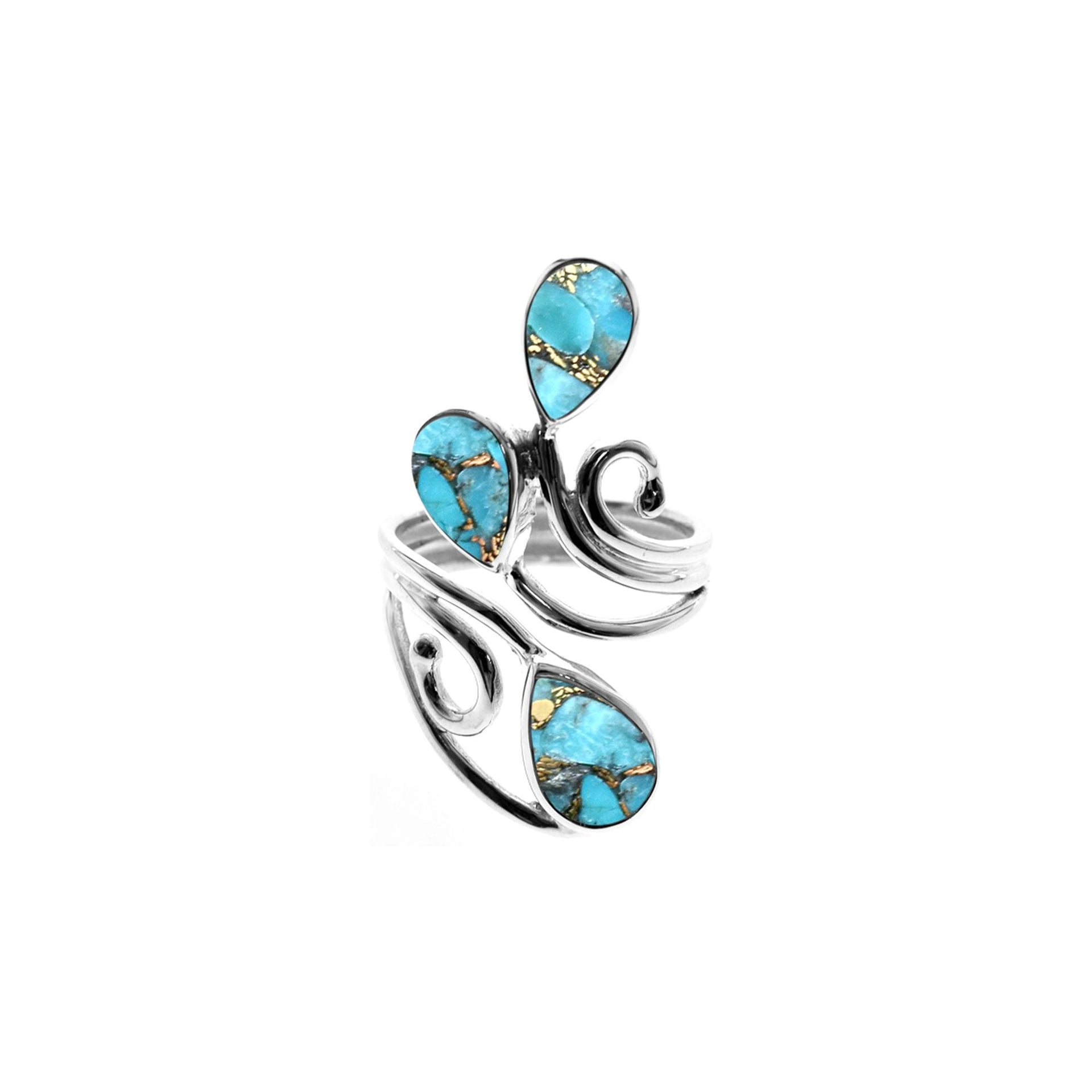 Ivy triple blue mohave teardrop open swirl ring