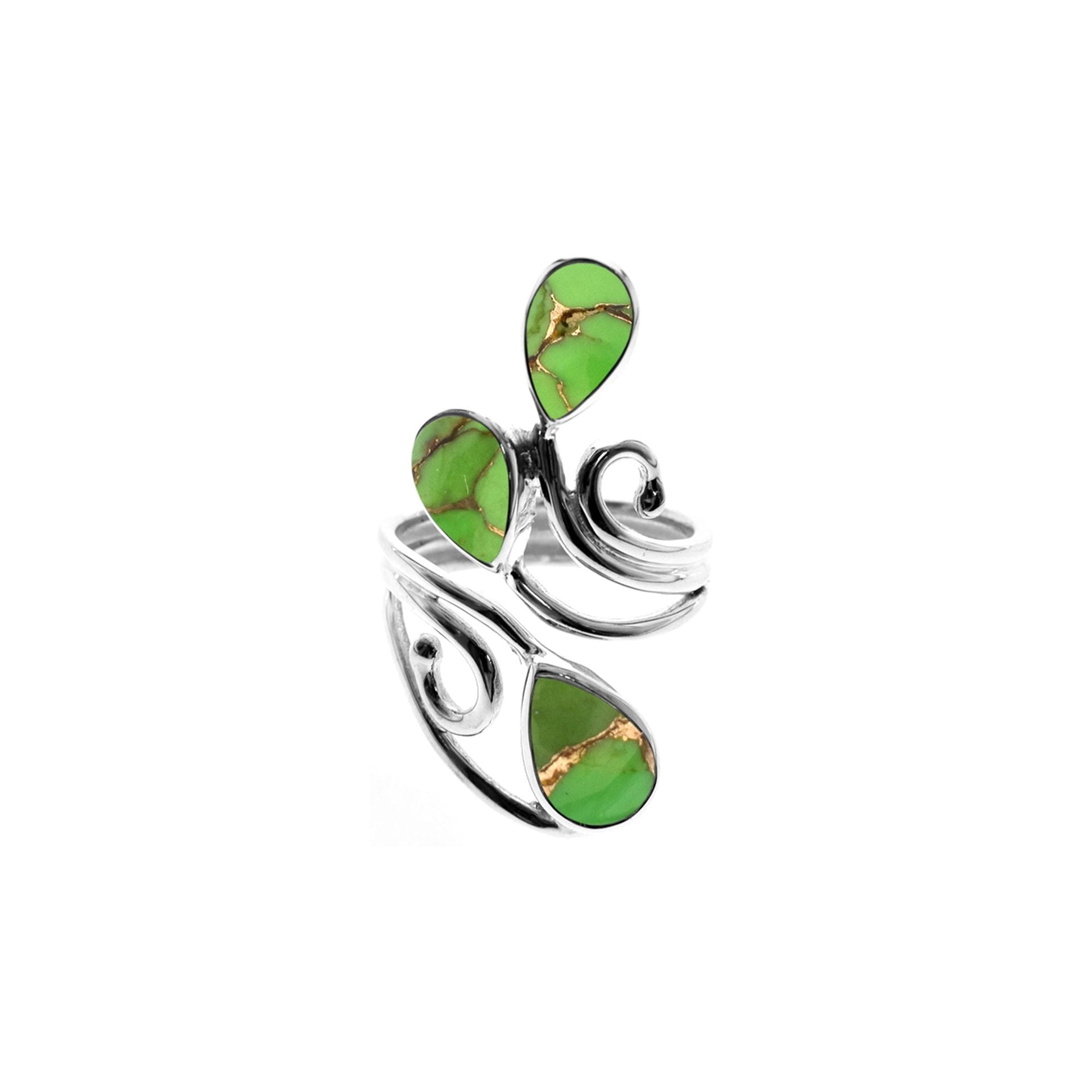 Ivy triple green mohave teardrop open swirl ring