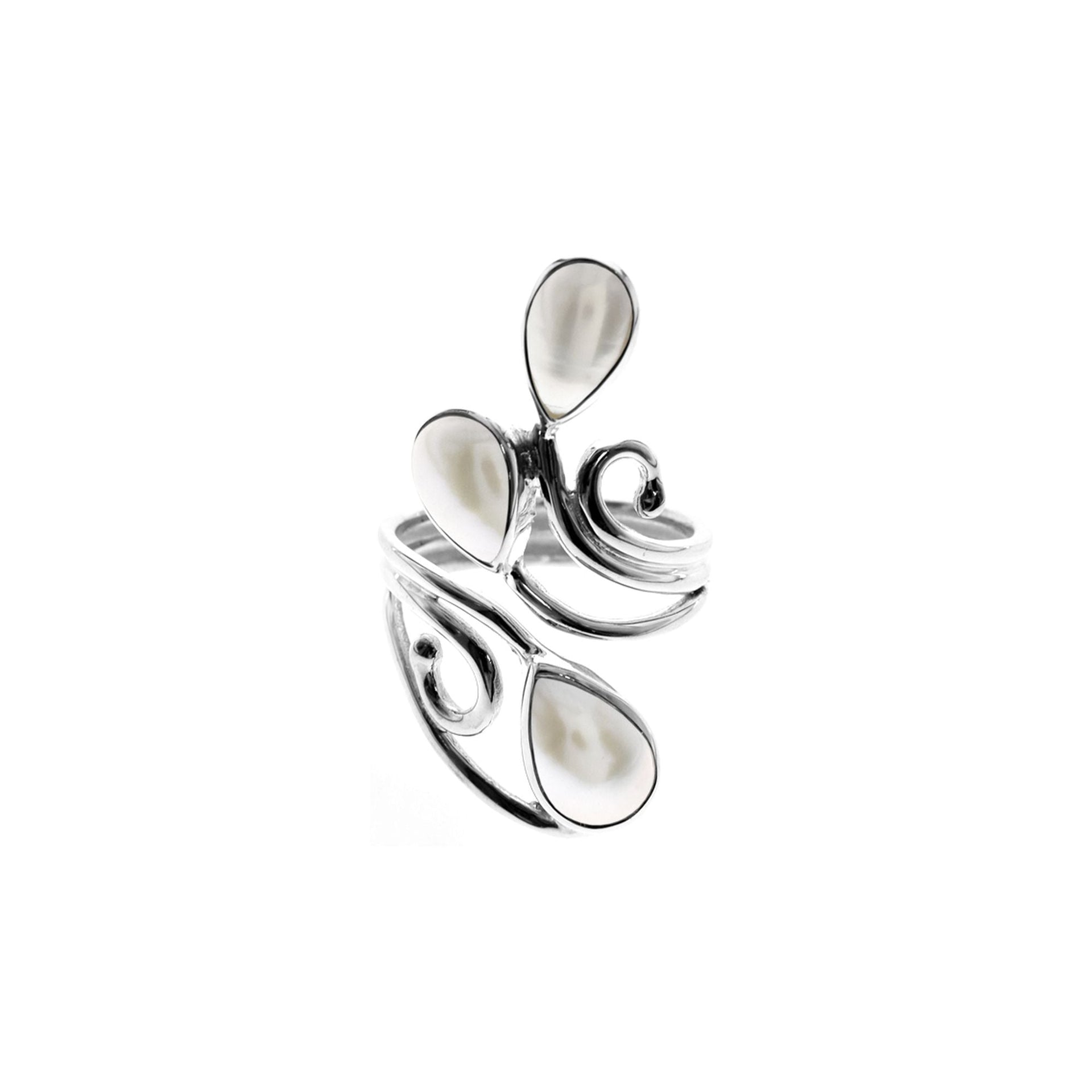 Martha triple pearl teardrop open swirl ring
