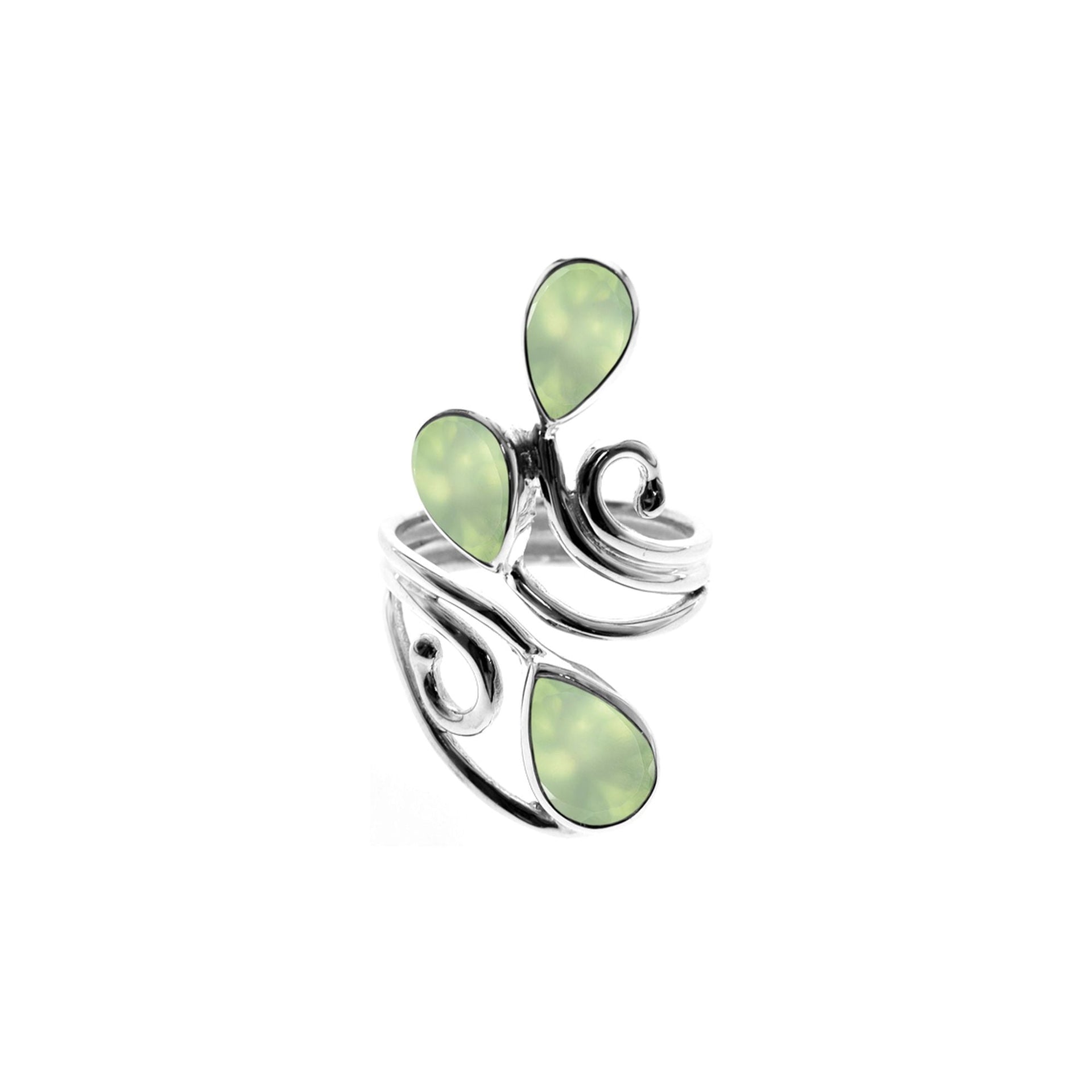 Ivy triple prehnite teardrop open swirl ring