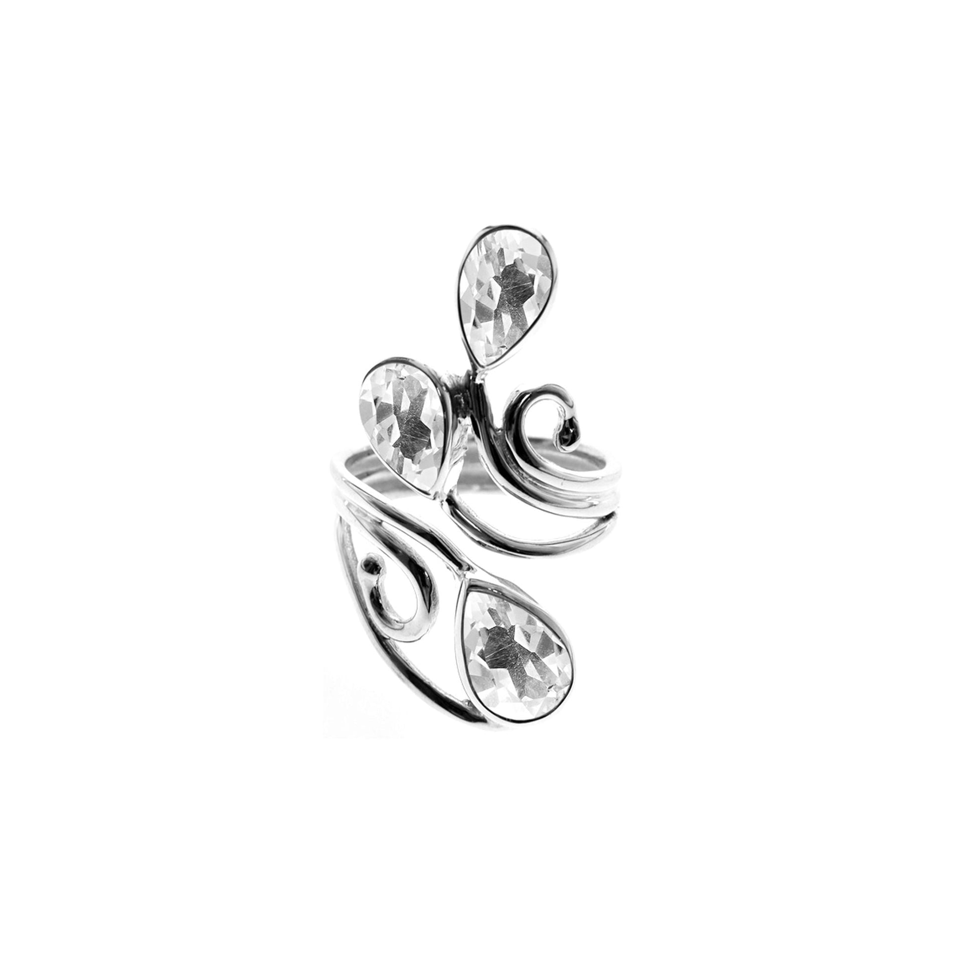 Ivy triple quartz teardrop open swirl ring