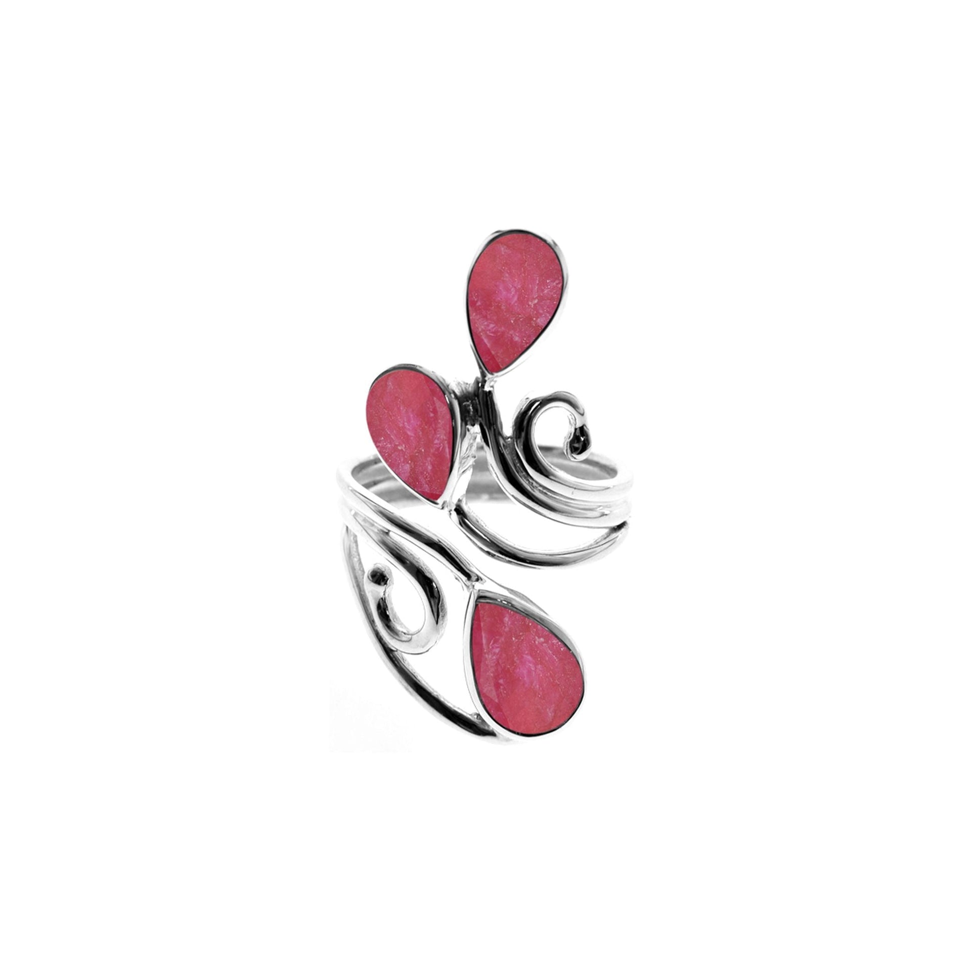 Ivy triple ruby quartz teardrop open swirl ring