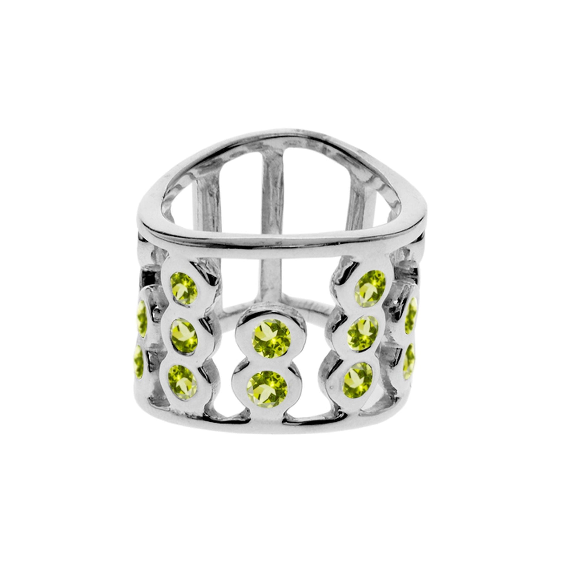 Abacus style band ring with faceted peridot