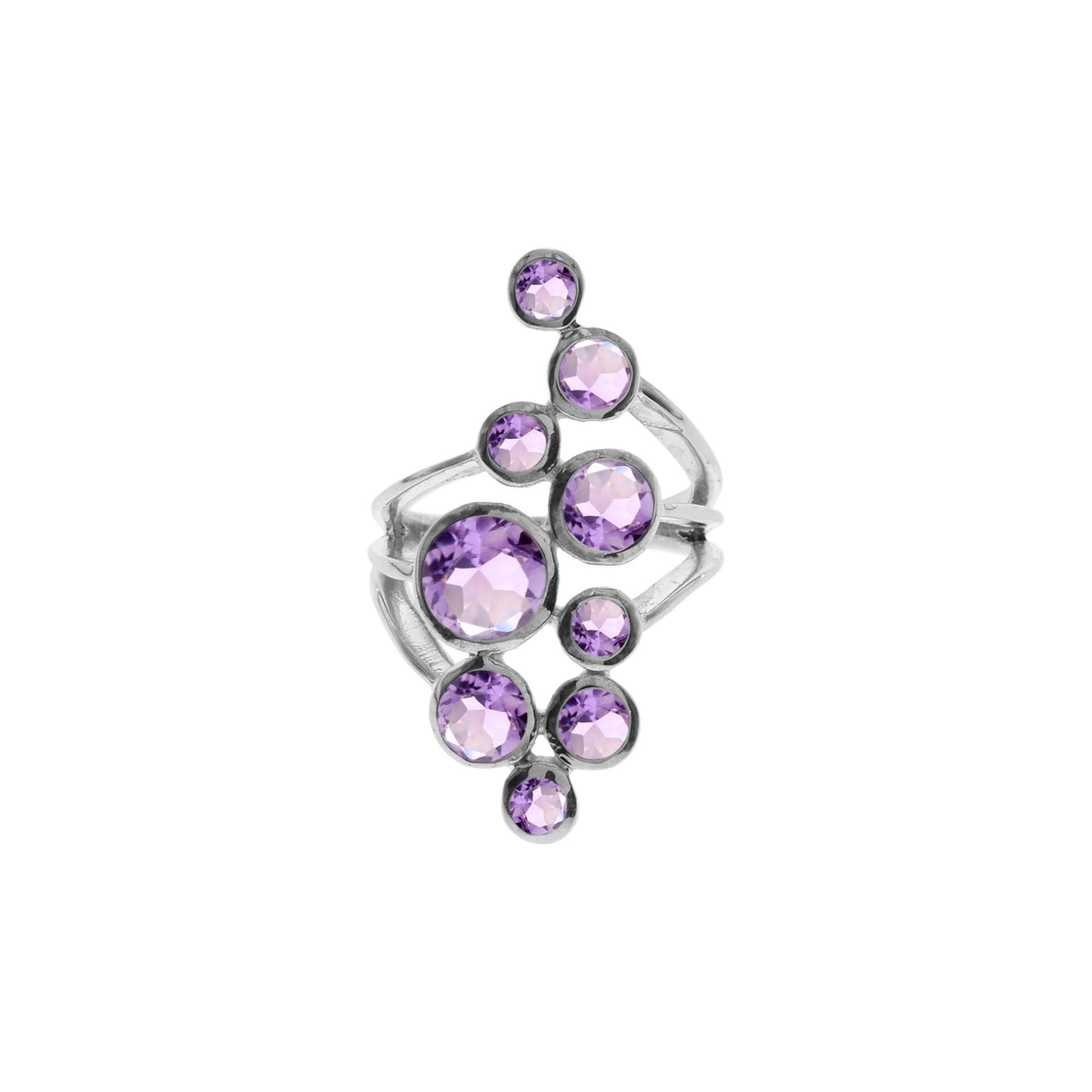 Lola nine stone split shoulder amethyst facet ring