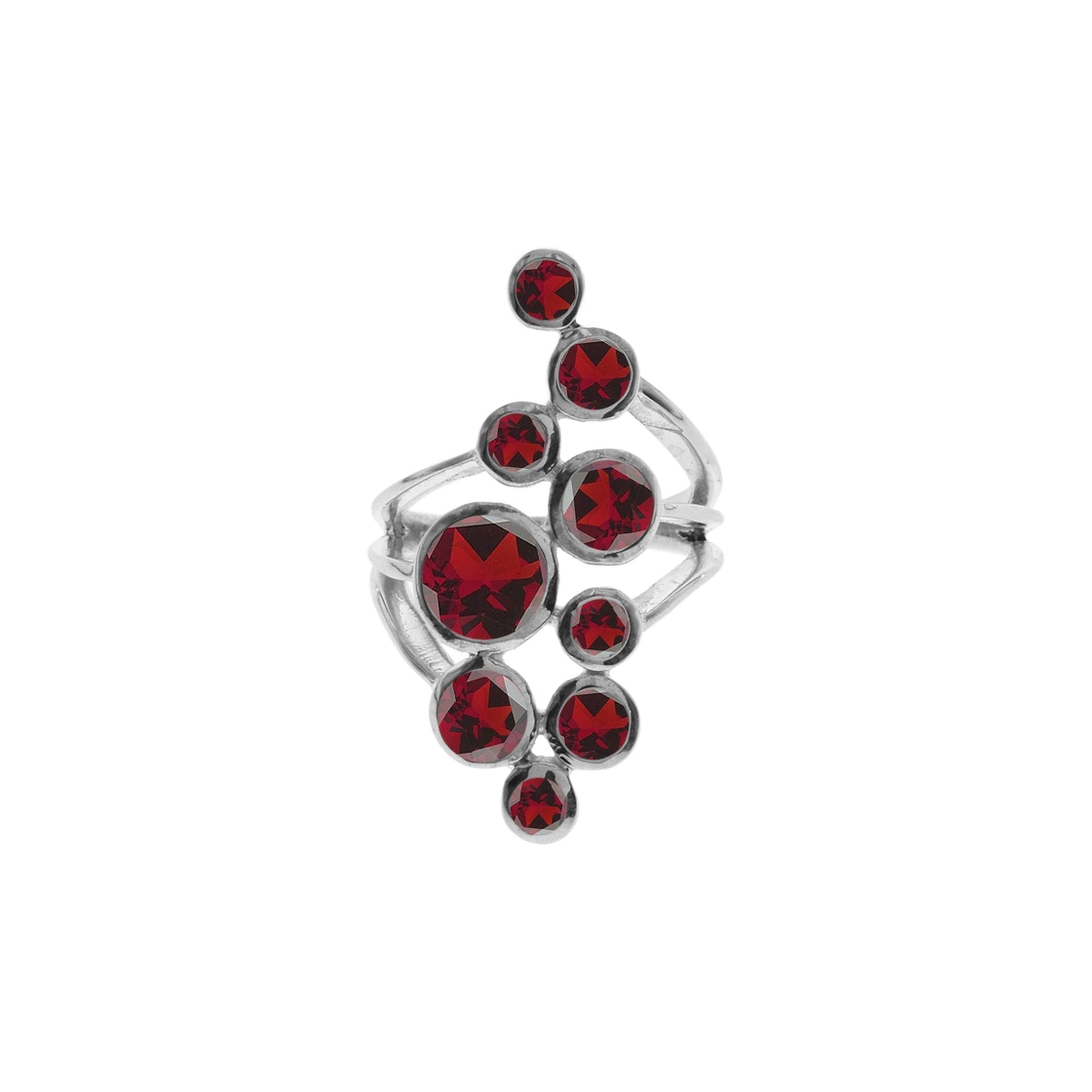 Lola nine stone split shoulder garnet facet ring
