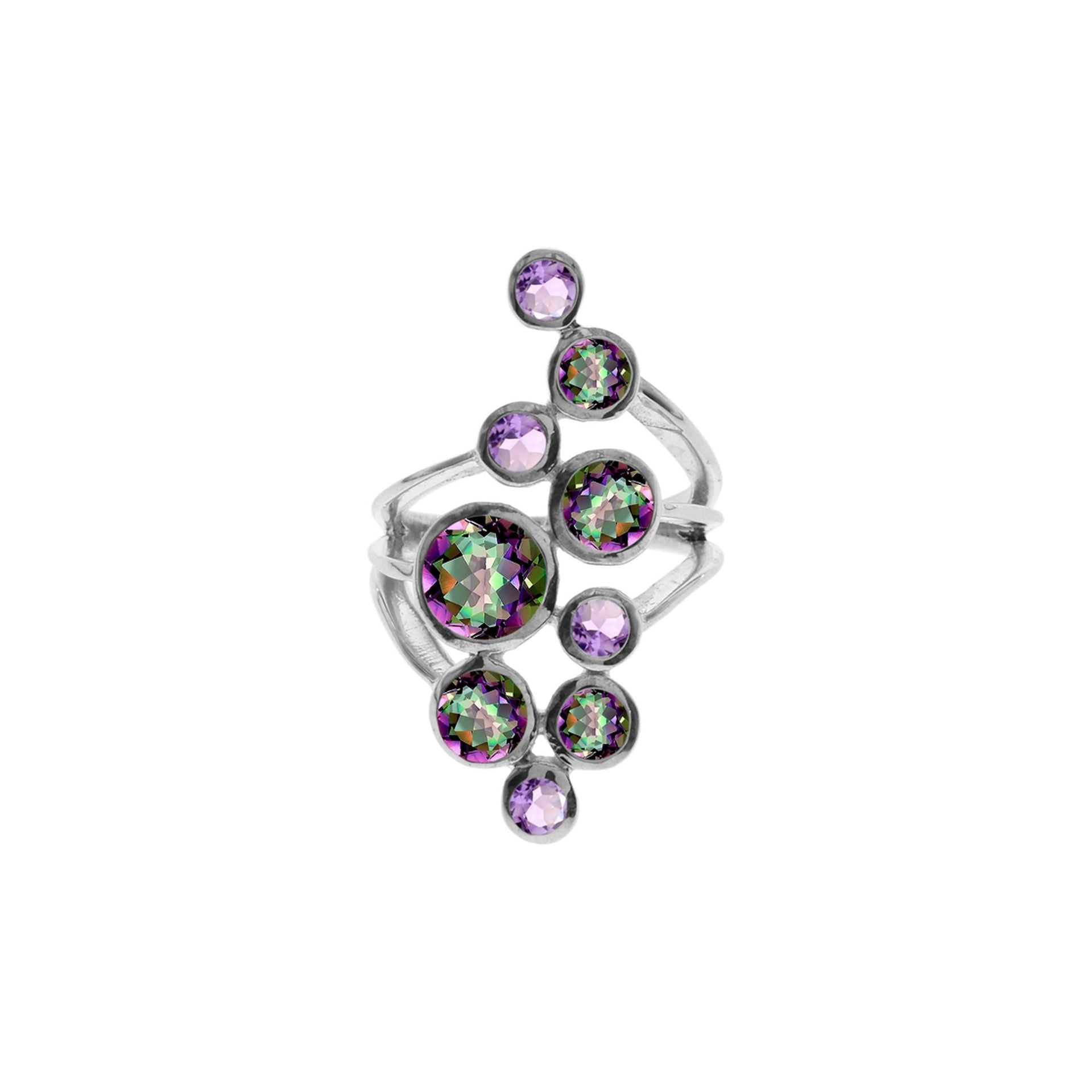 Lola split shoulder mystic topaz & amethyst ring