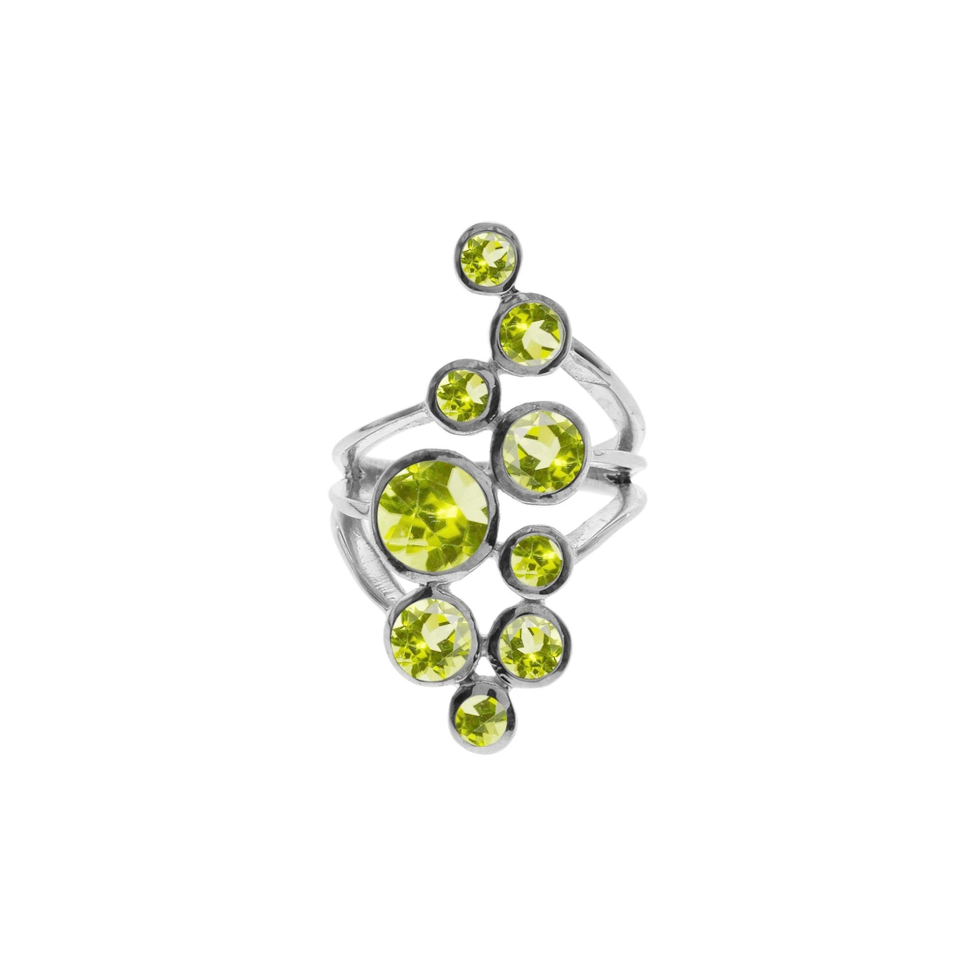 Lola nine stone split shoulder peridot facet ring
