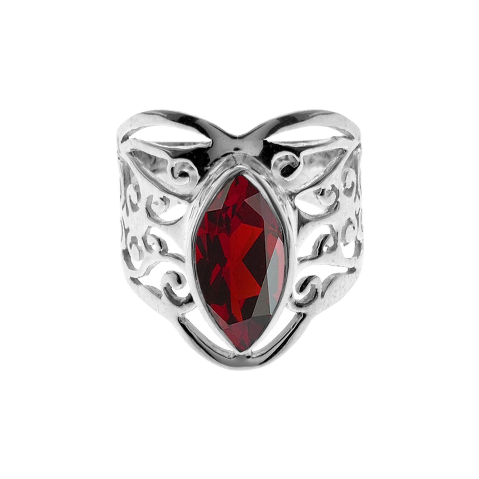Lola faceted garnet marquis with filigree band ring