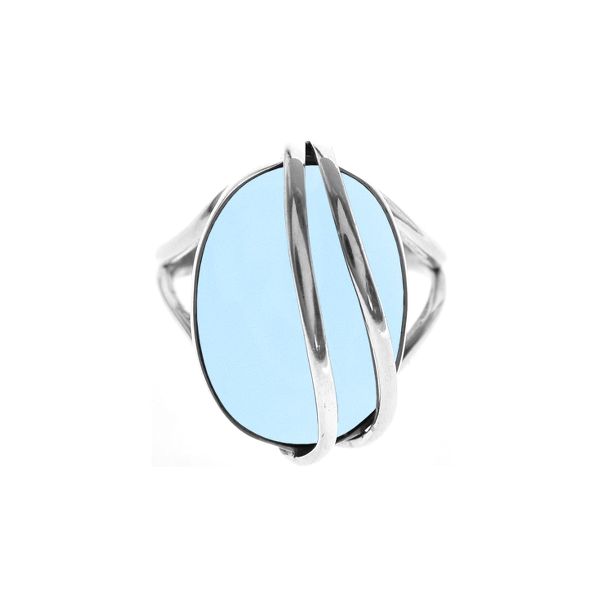 Amy split band blue chalcedony ring with wire overlay