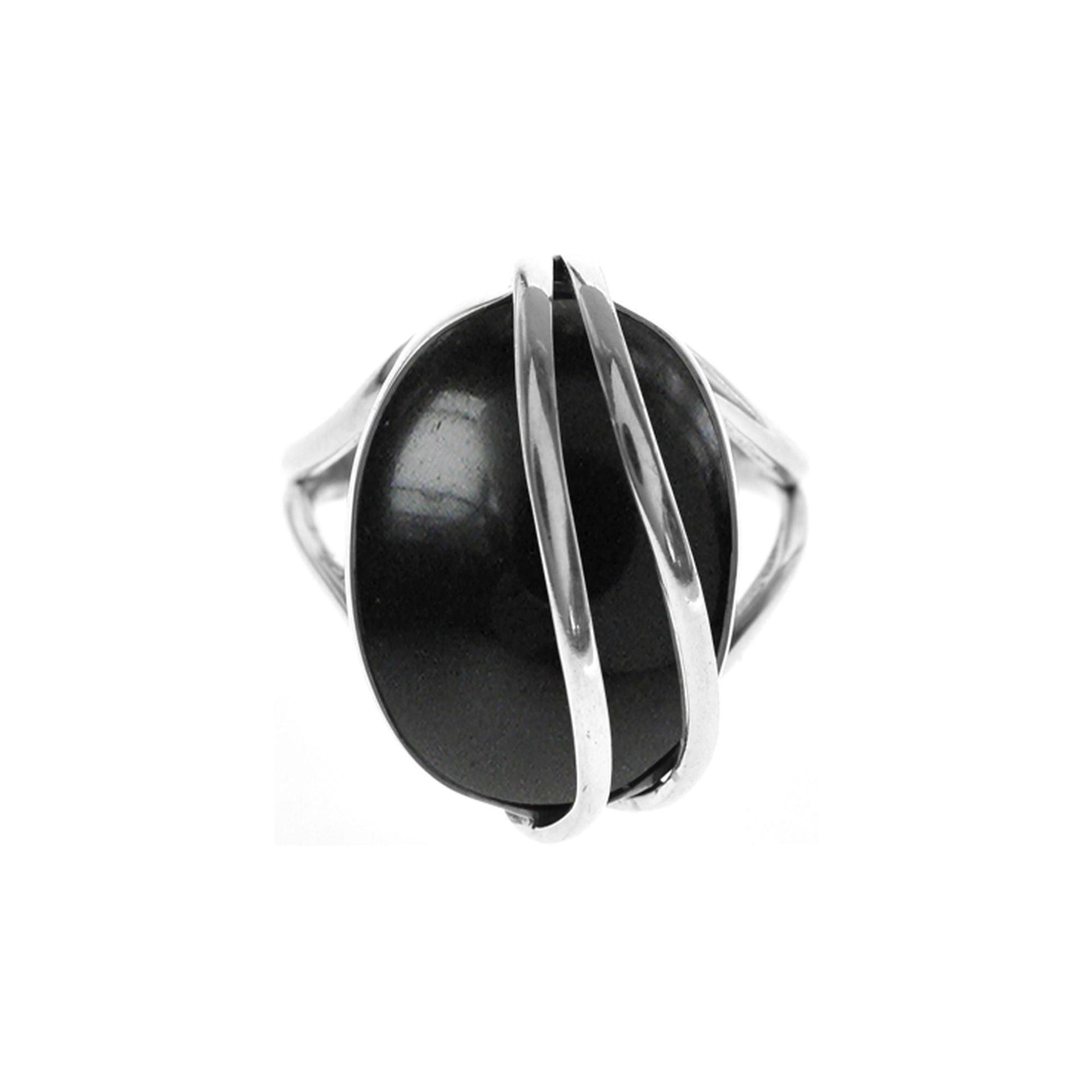 Amy split band black onyx ring with wire overlay
