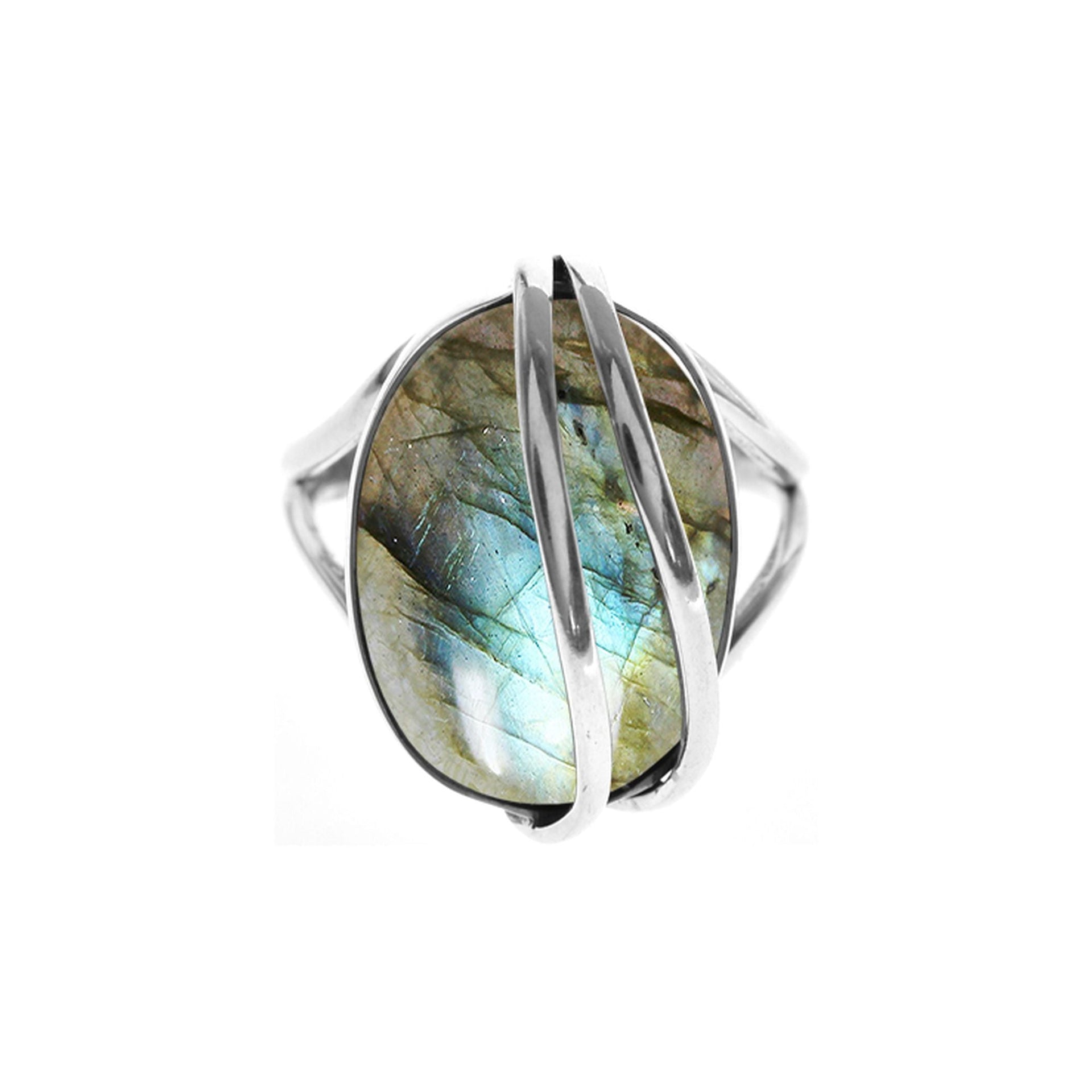 Amy labradorite split band with wire overlay ring