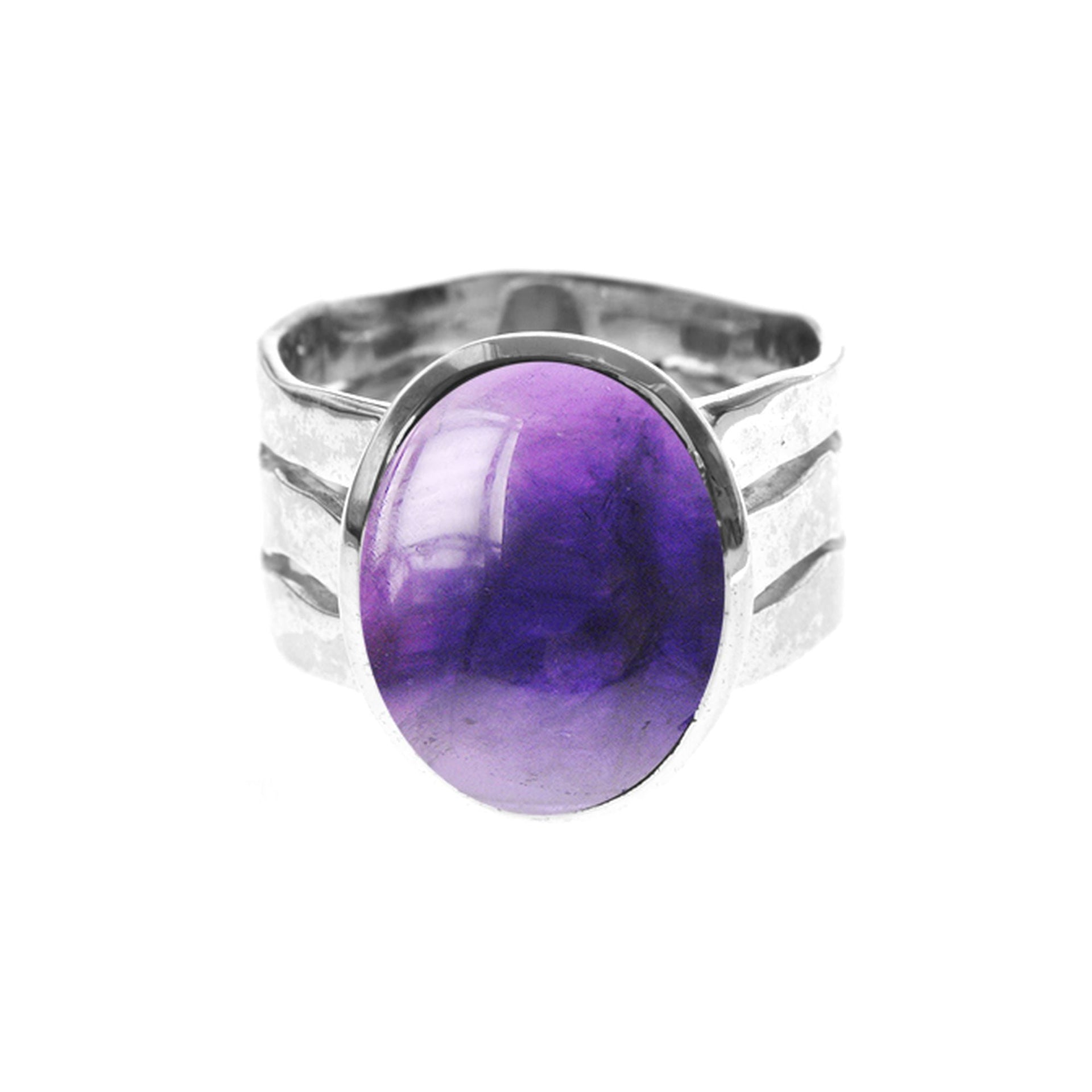 Lexi hammered band ring with oval amethyst
