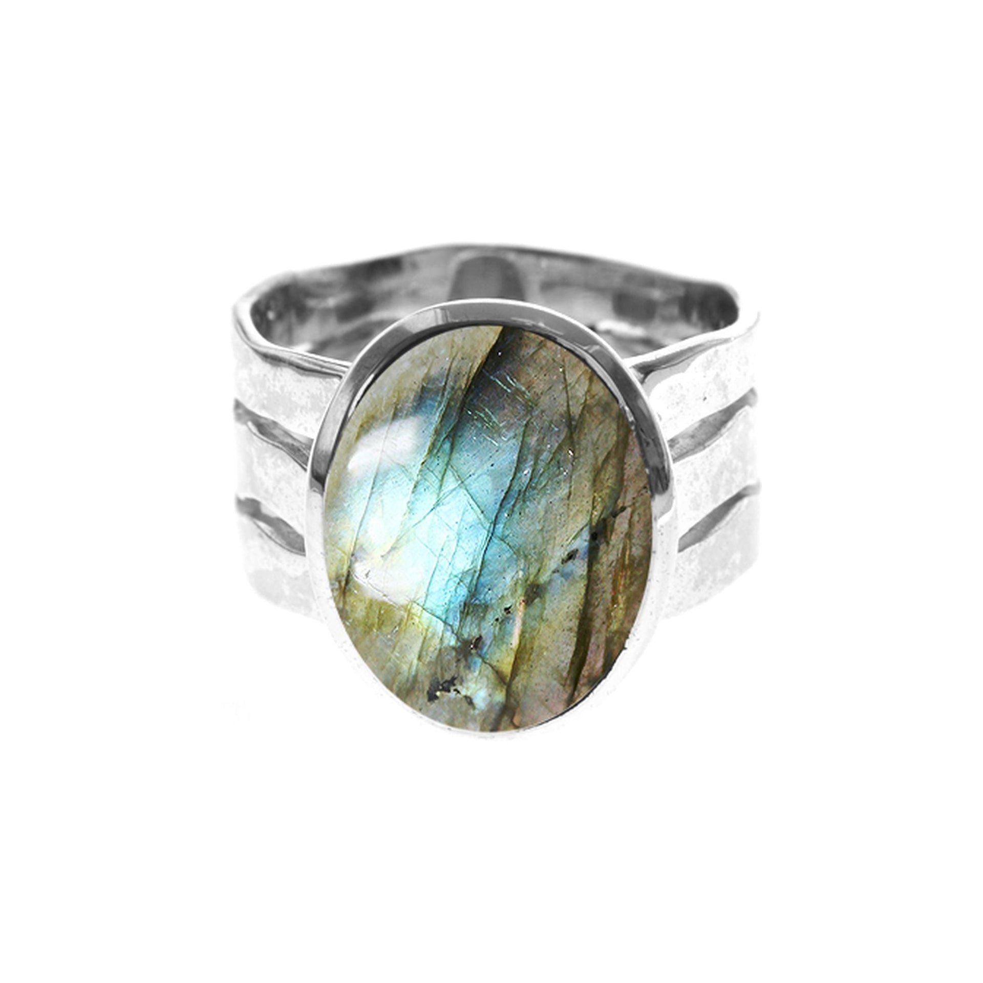 Lexi hammered band ring with oval labradorite