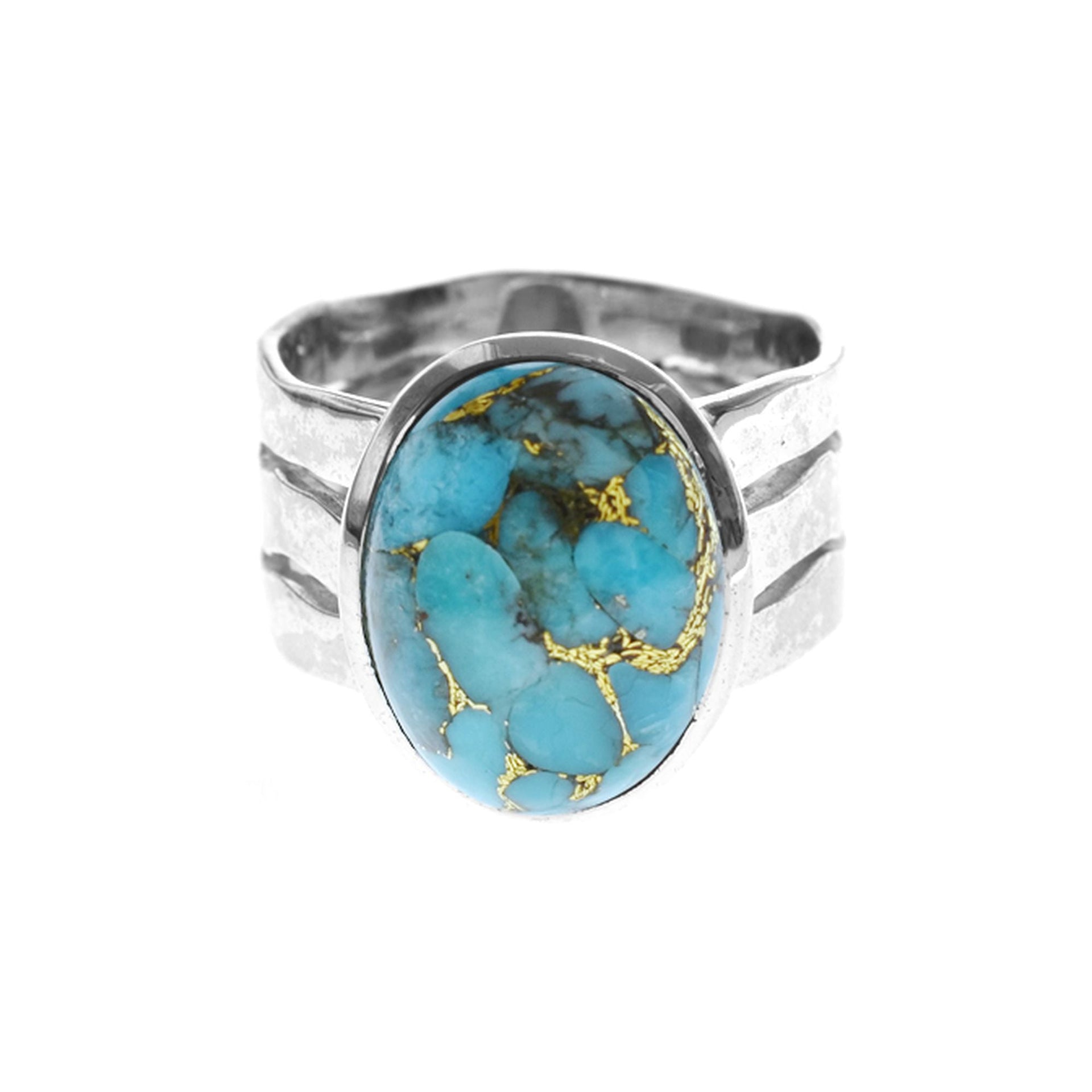 Lexi hammered band ring with oval blue mohave