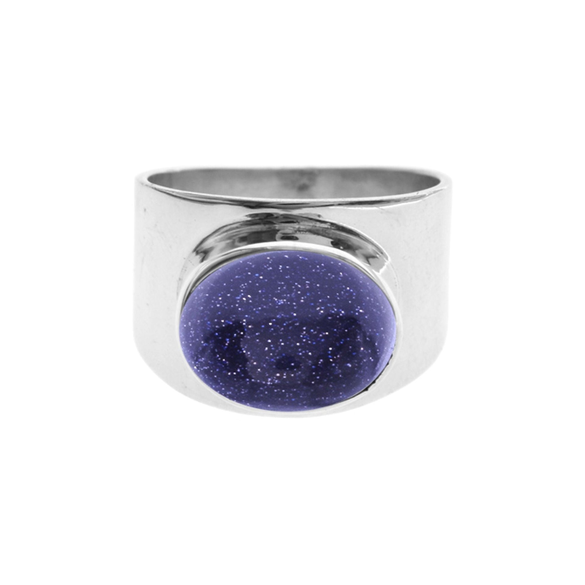 Samira wide oval blue goldstone ring