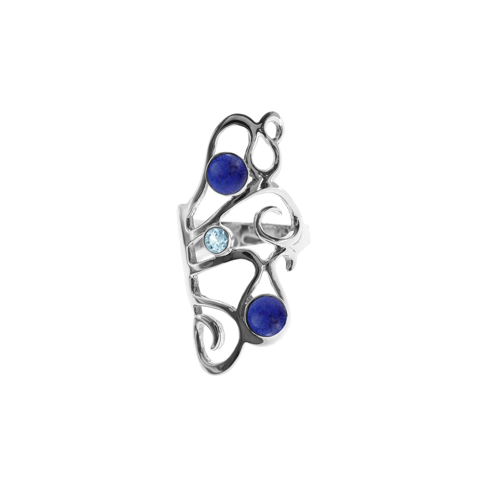 Amy lapis lazuli & blue topaz long swirly ring