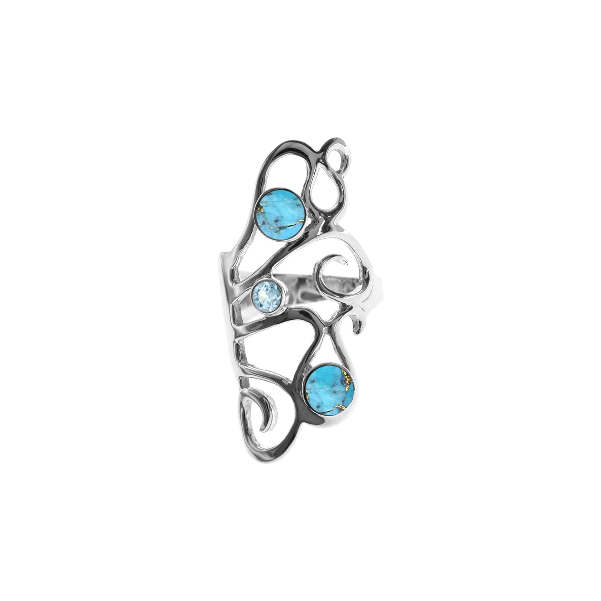 Amy blue mohave & blue topaz long swirly ring