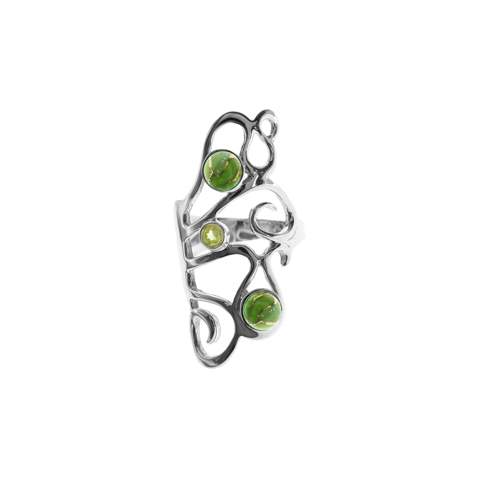 Amy green mohave & peridot long swirly ring