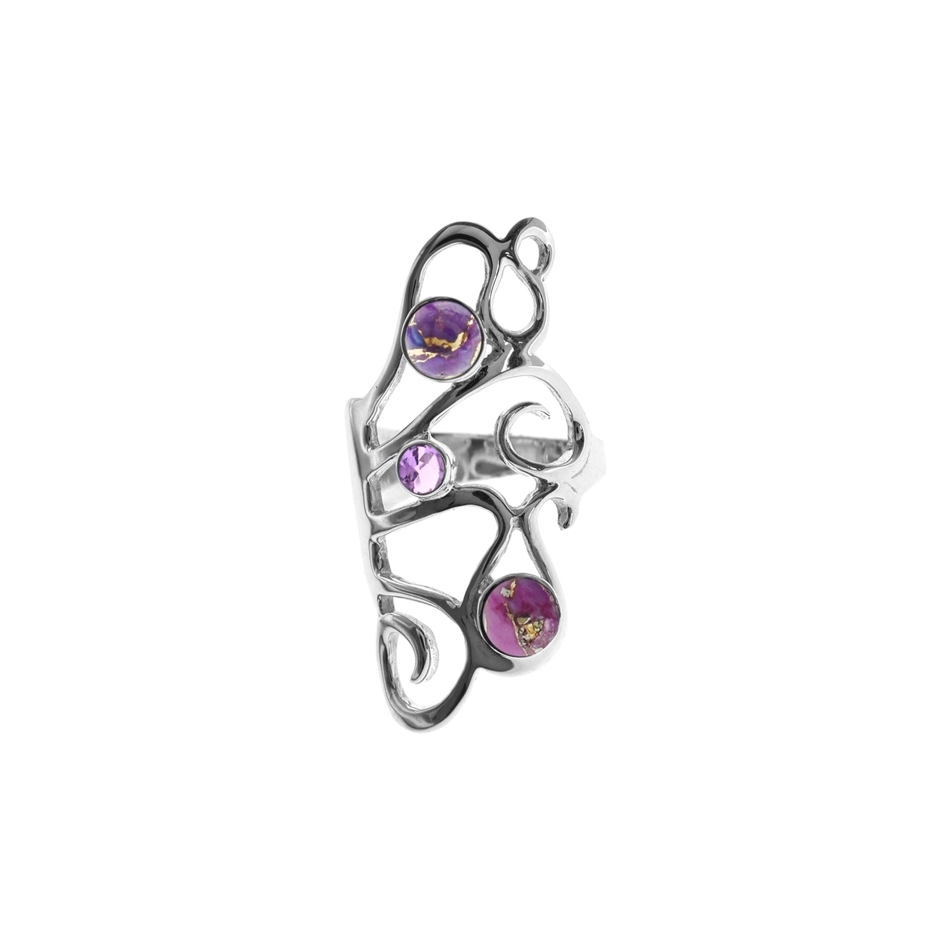 Amy purple mohave & amethyst long swirly ring