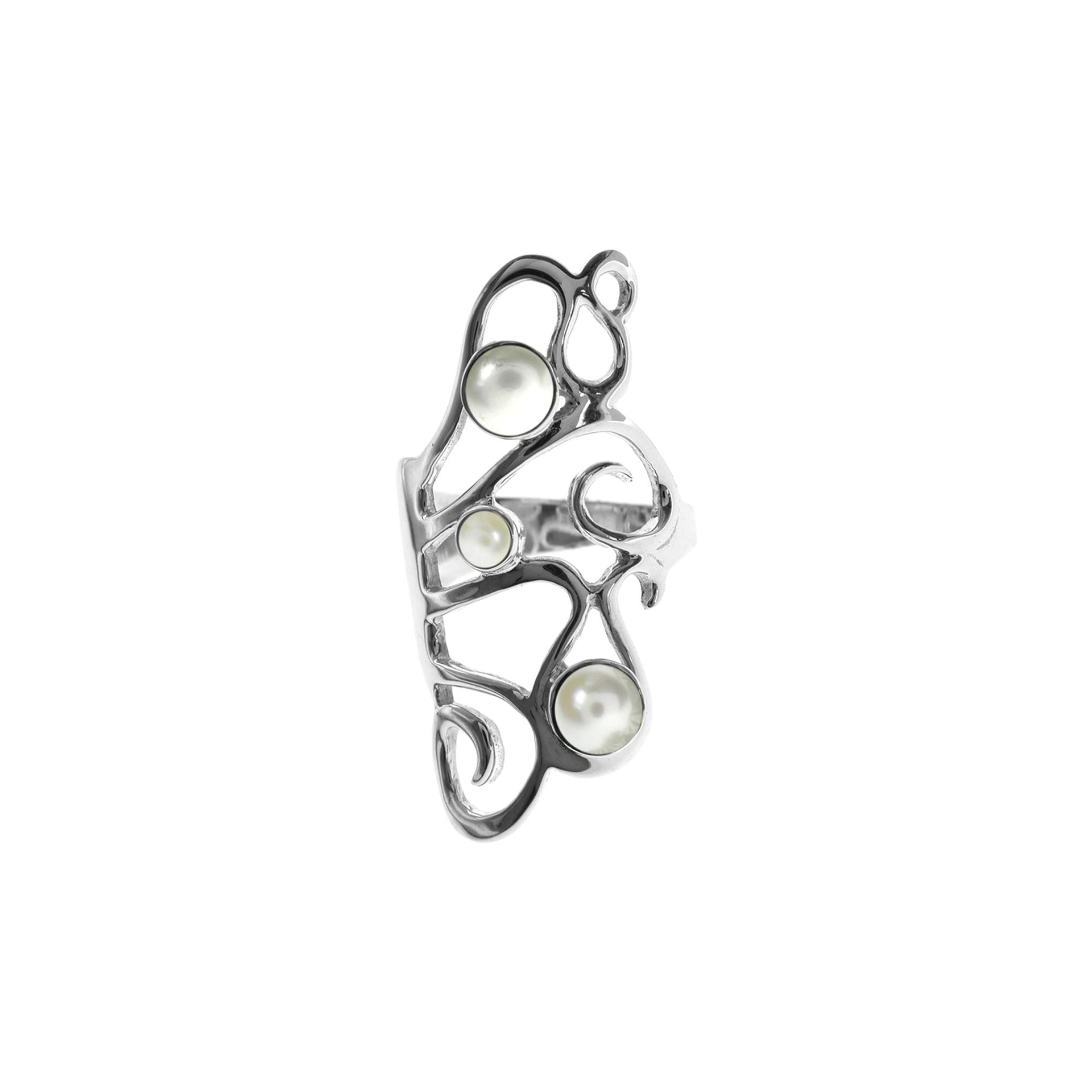Amy freshwater pearl long swirly ring