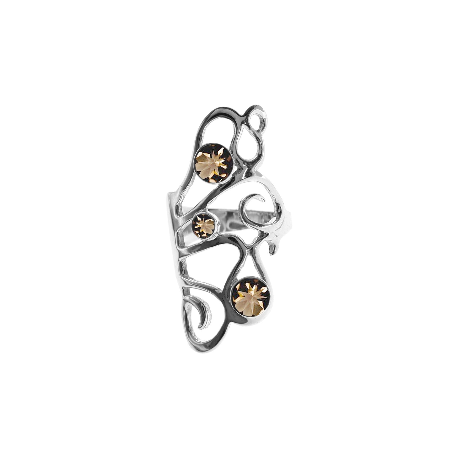 Amy smokey quartz long swirly ring