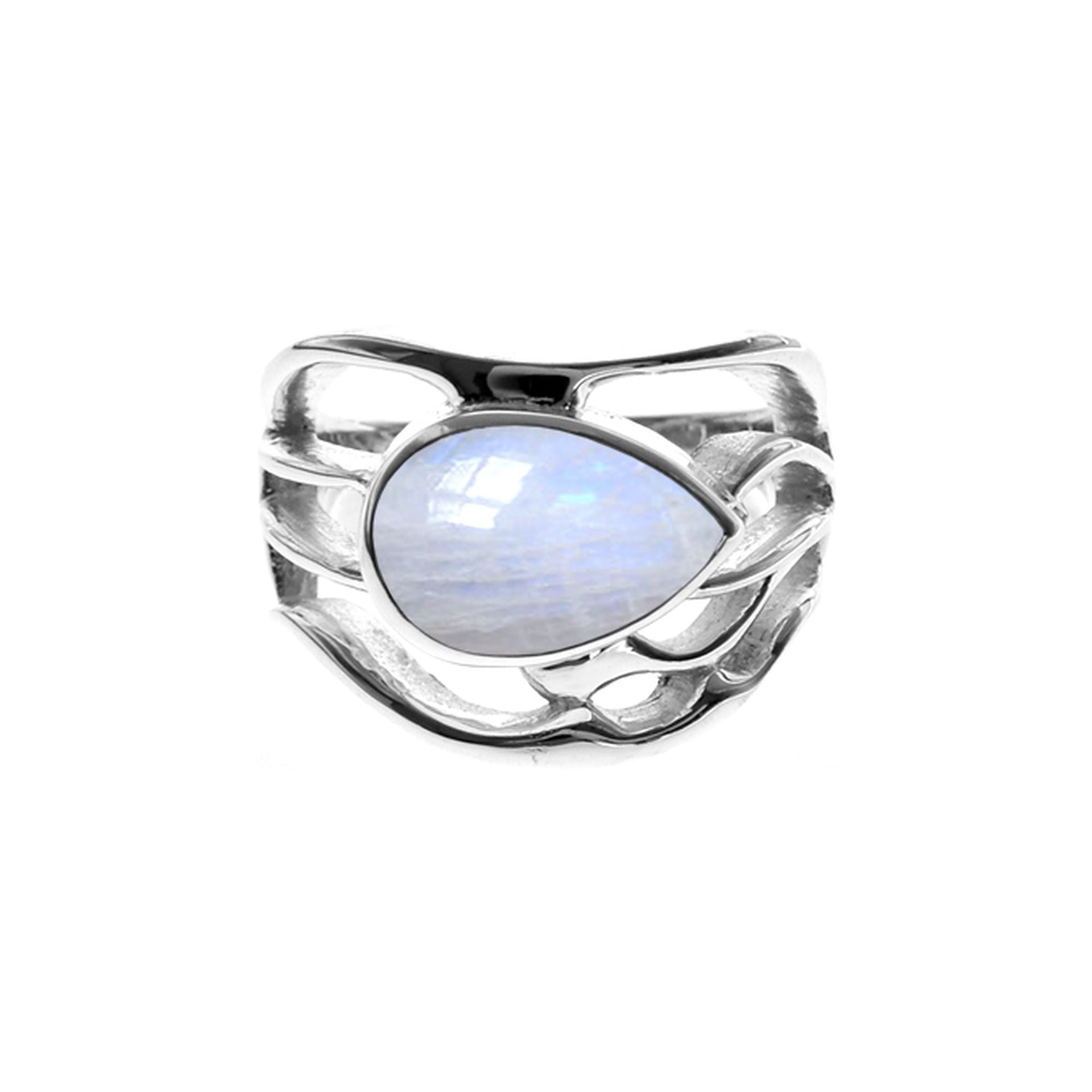 Lola teardrop rainbow moonstone wave design ring