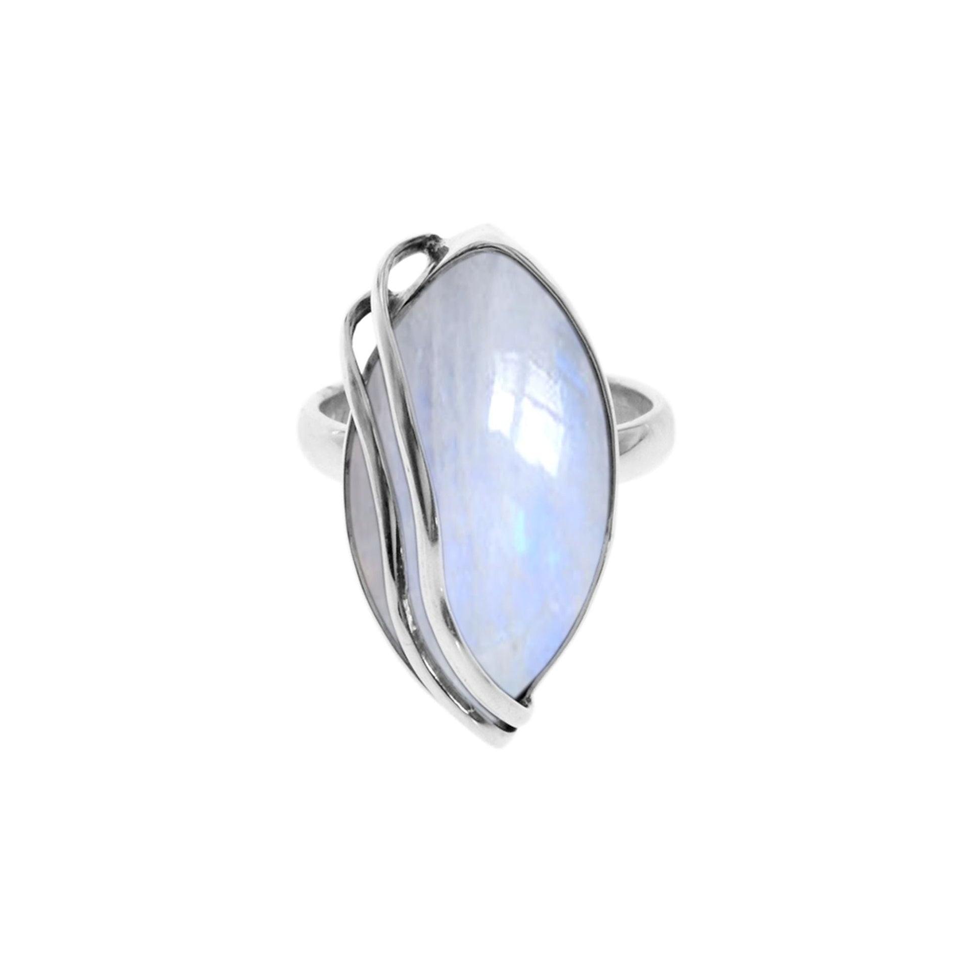 Amy marquis rainbow moonstone with wire overlay ring