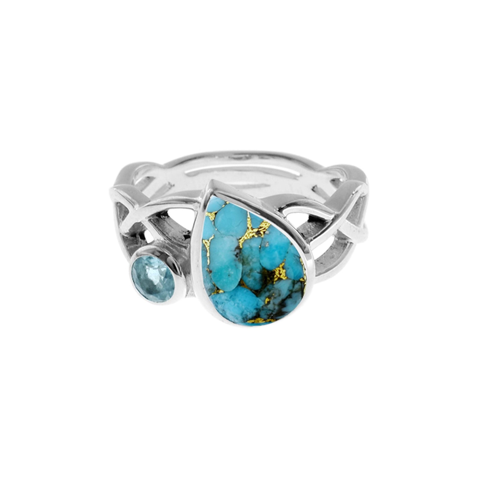 Catalina blue mohave & blue topaz Celtic knotwork ring