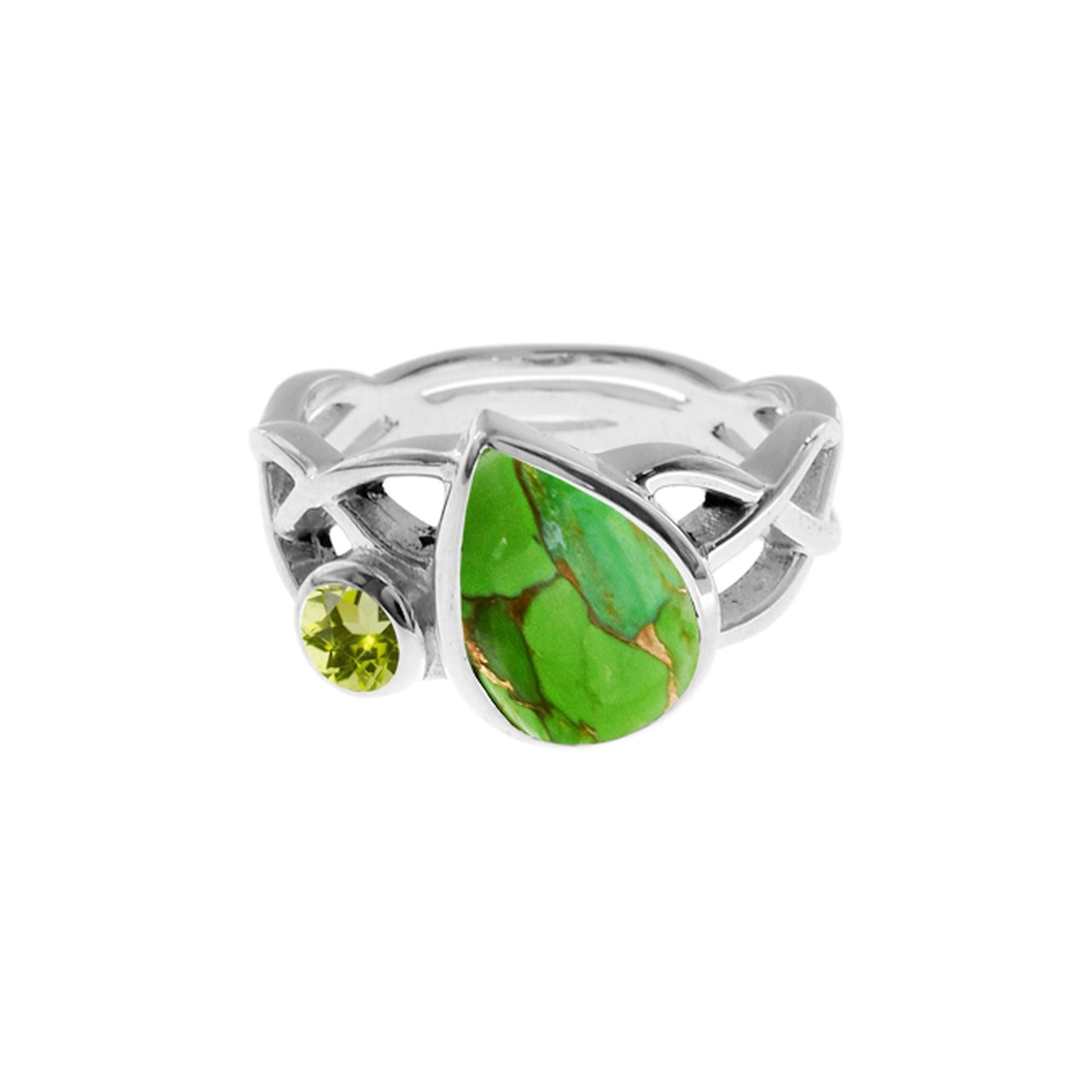 Catalina green mohave & peridot Celtic knotwork ring
