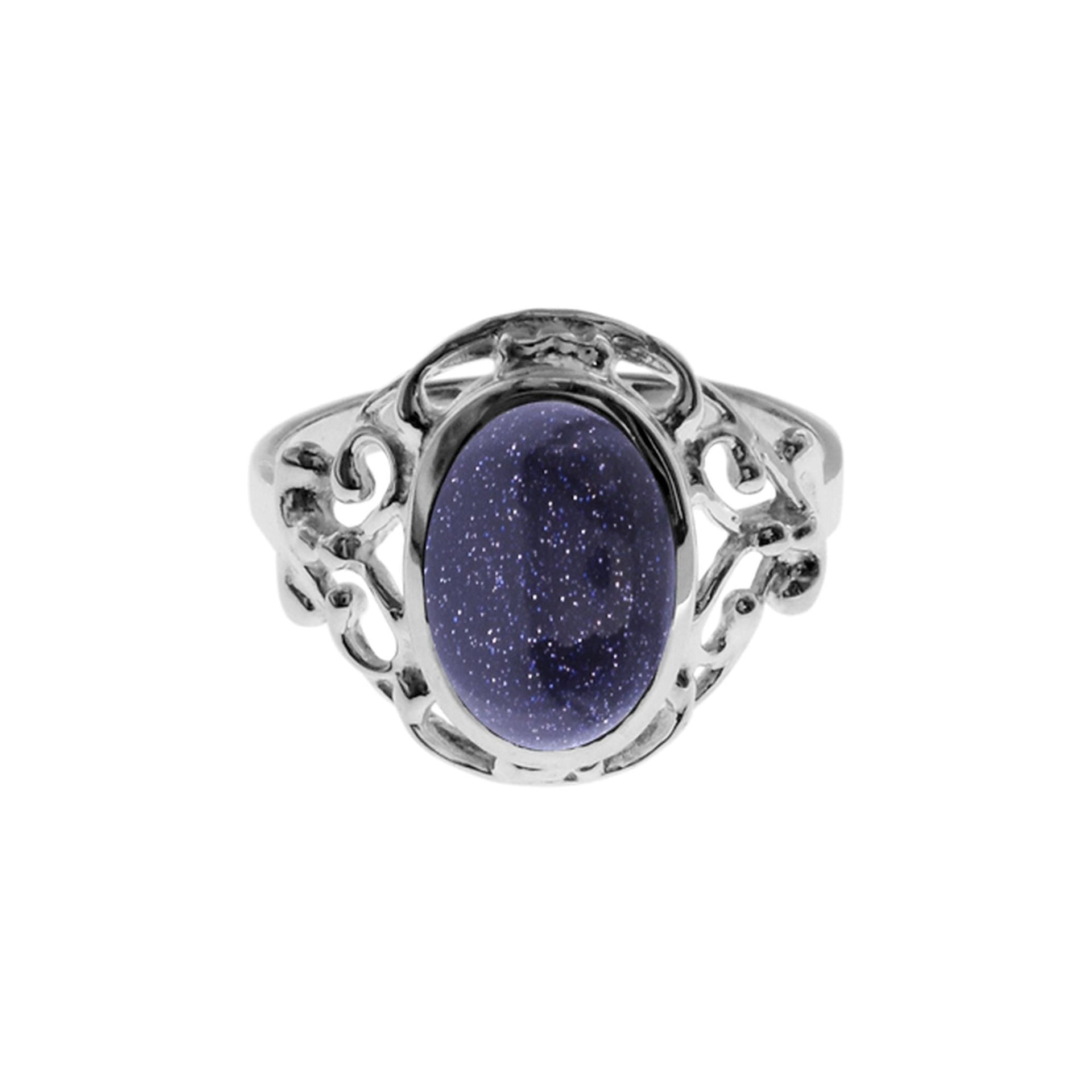 Lola oval blue goldstone filigree surround ring